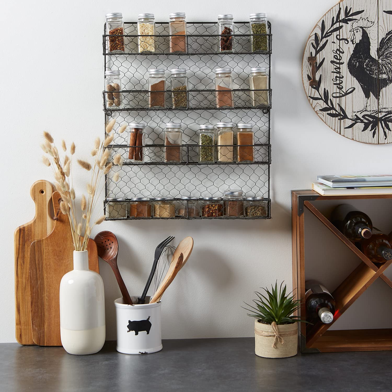Vintage Farmhouse Spice Rack Organizer - 4 Tier Rustic Metal Pantry Shelf (17