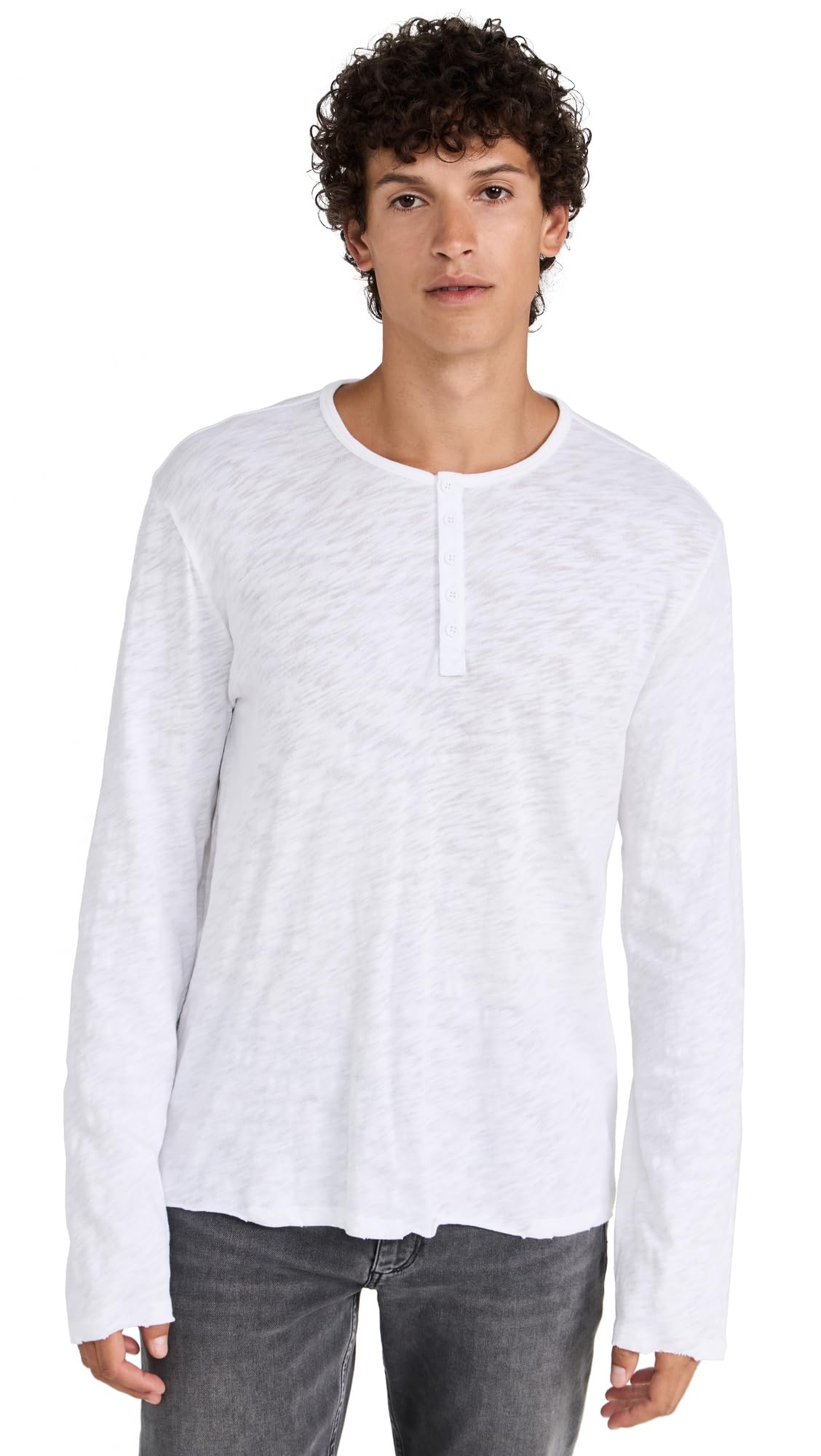 ATM Anthony Thomas Melillo Men's Distressed Wash Henley T-Shirt - Casual Streetwear for Everyday Comfort & Style