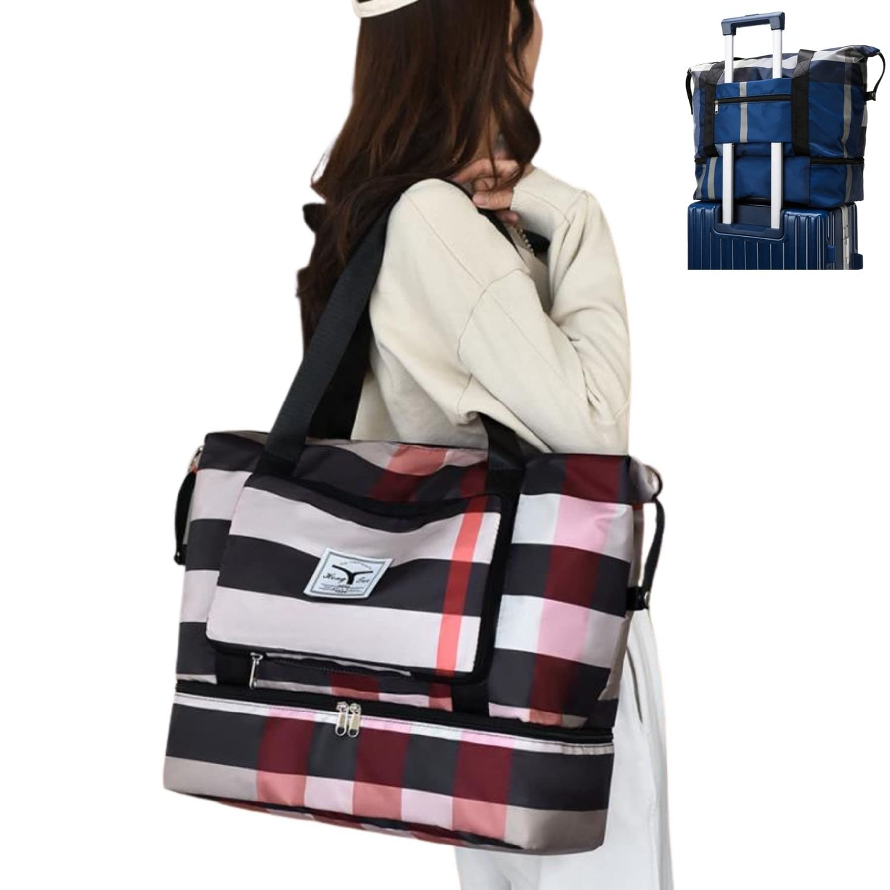 2022 New Foldable Dry/Wet Separation Travel Bag - Waterproof Lightweight Portable Duffel for Sports, Camping, Gym & Outdoor Activities (Khaki) | Perfect for Hiking, Beach Trips & Weekend Getaways