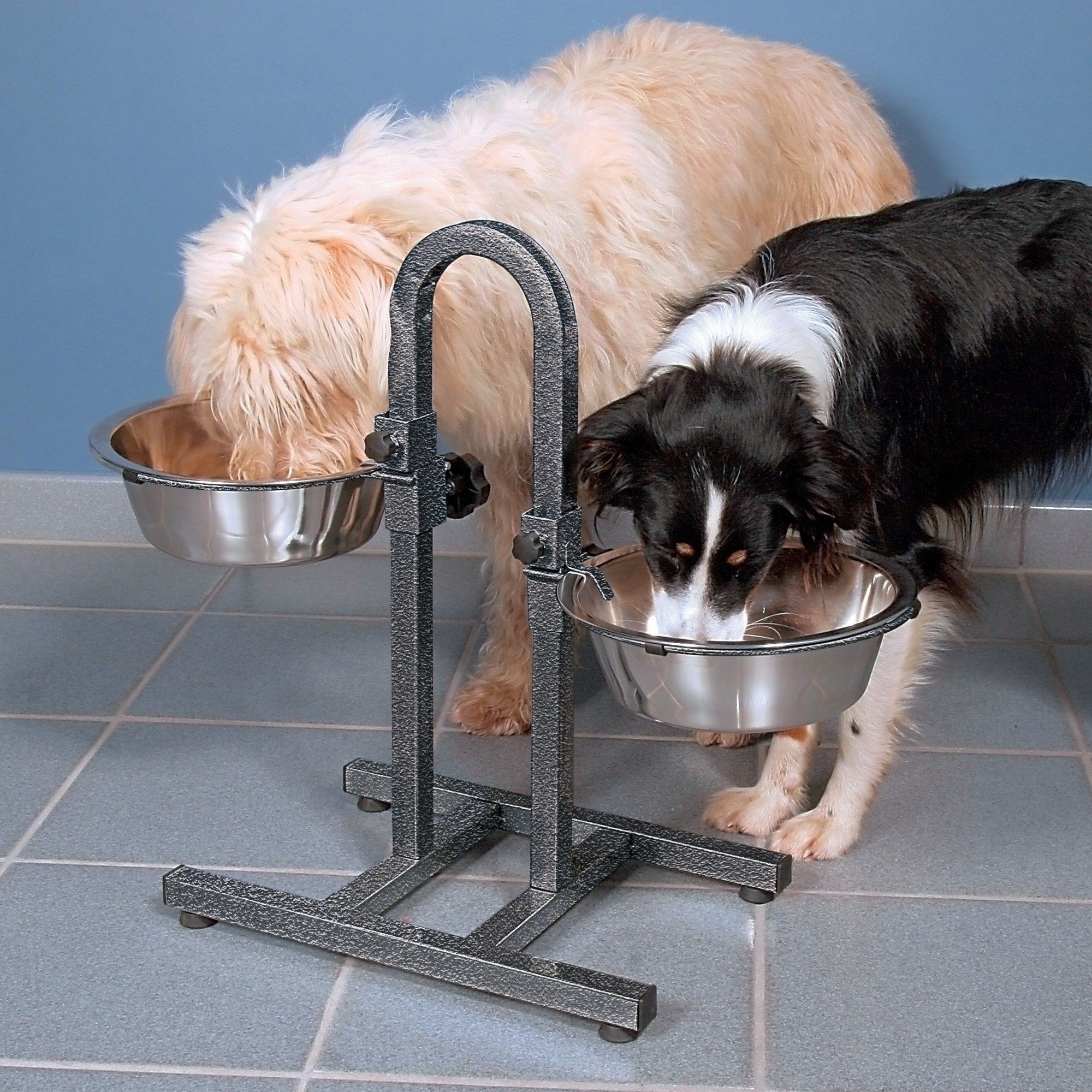Trixie 2497 Adjustable Height Dog Bowl Stand - 2 x 2.8L Stainless Steel Bowls (24cm Diameter) - Perfect for Large Breed Dogs & Elderly Pets with Neck Pain