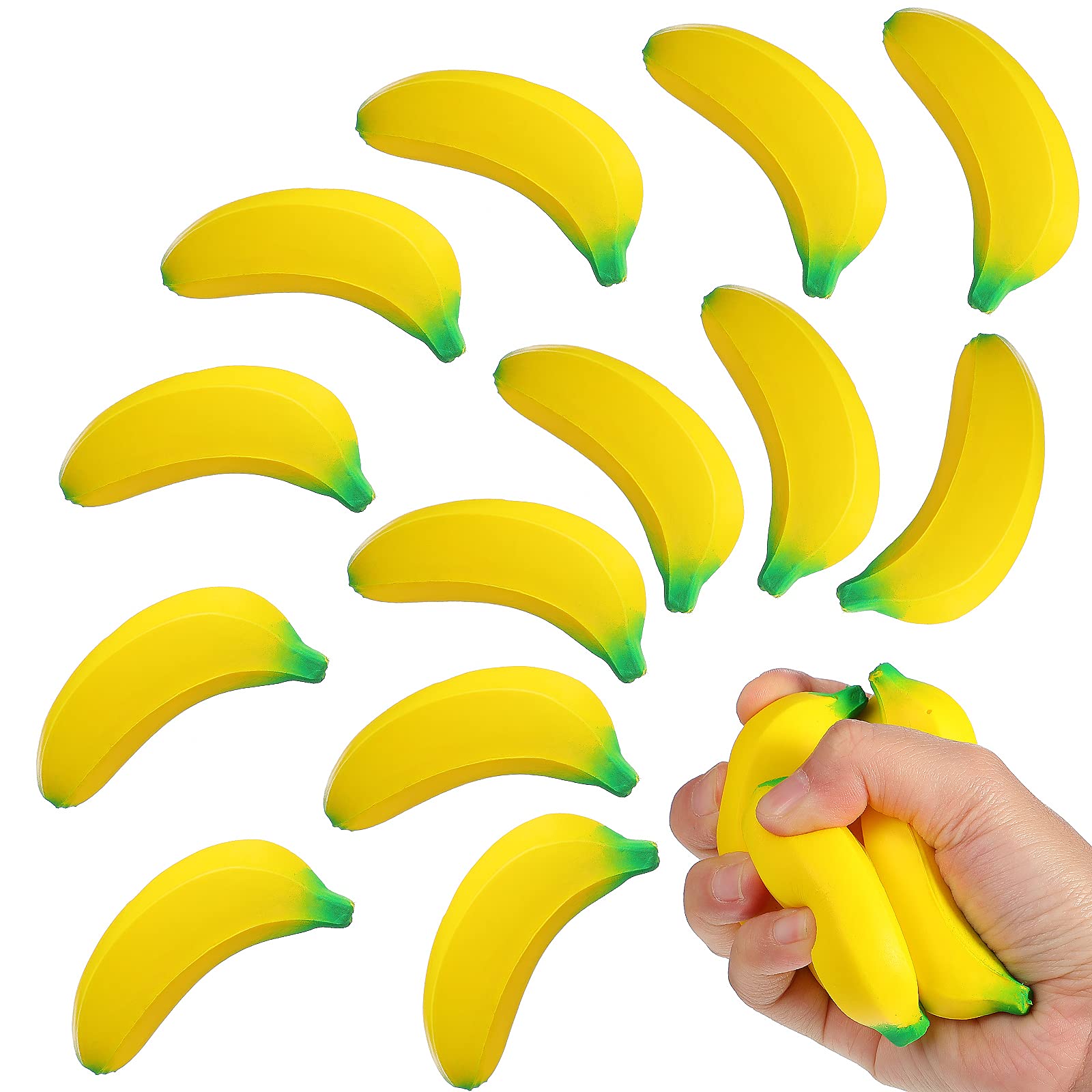 Kasyat 15 Pcs Stretchy Banana Stress Relief Toys - PU Squeeze Balls for Anxiety & Stress Relief (2.36 Inch) - Perfect for Office Desk, Party Favors & Classroom Rewards