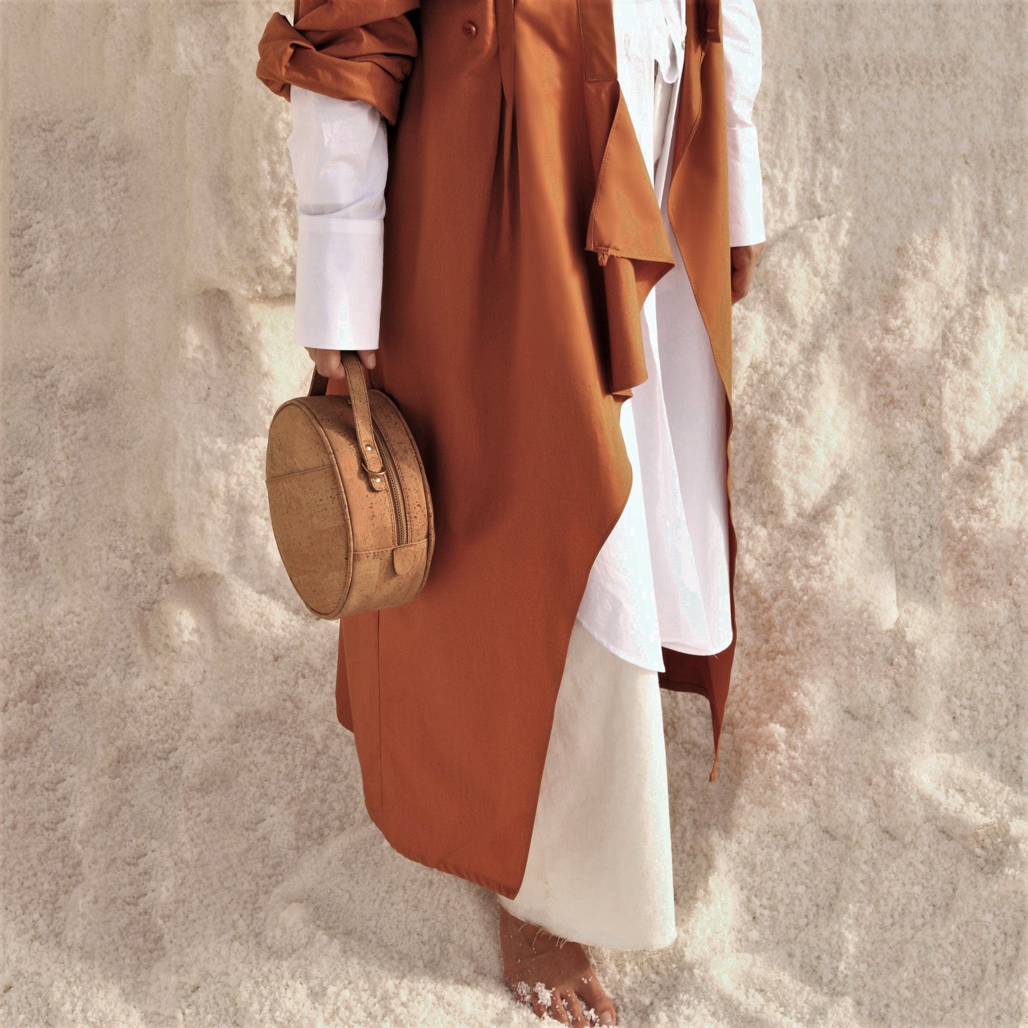 Handmade Vegan Cork Round Shoulder Bag for Women - Eco-Friendly Natural Material - Perfect for Travel, Work & Everyday Use