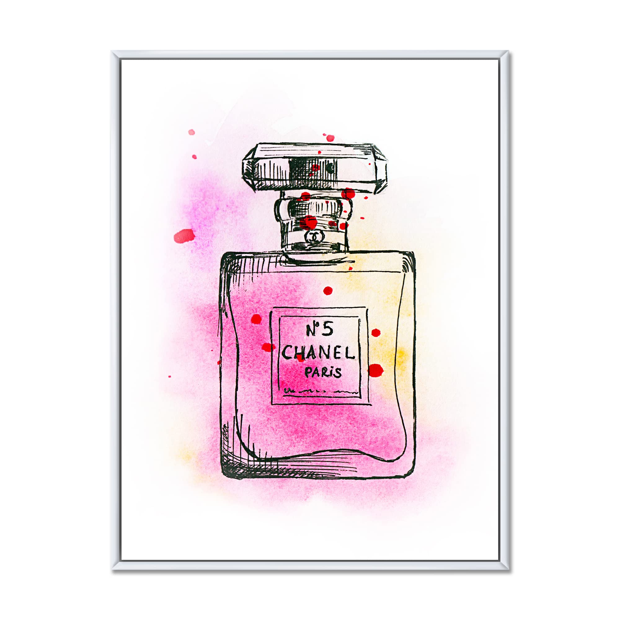 Chanel No. 5 Perfume French Country Style Framed Canvas Wall Art Print - Elegant Home Decor for Living Room, Bedroom & Office