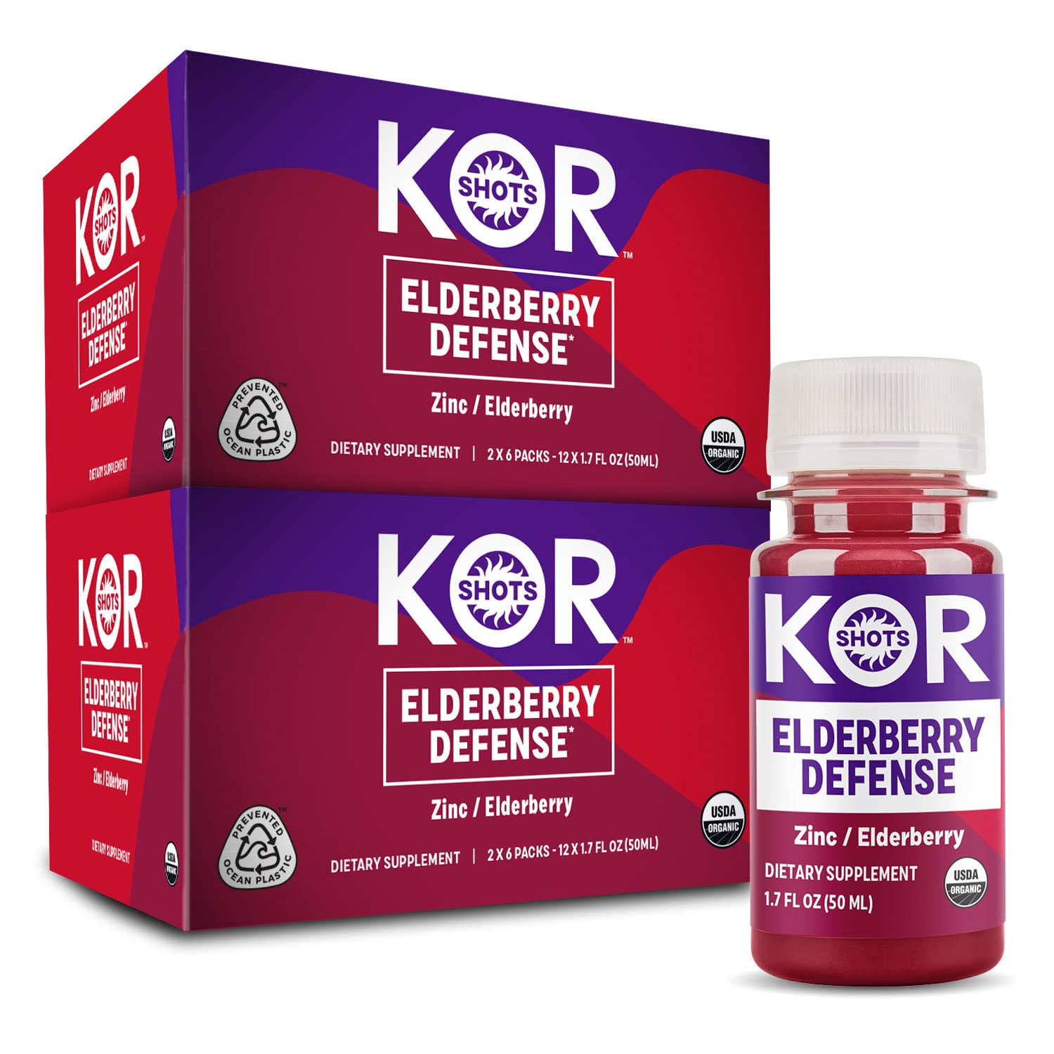 KOR Shots Elderberry and Zinc Immunity Booster - 24 Pack x 1.7 Fl Oz - USDA Certified Organic - Supports Immune Health for Cold & Flu Season, Travel, and Daily Wellness
