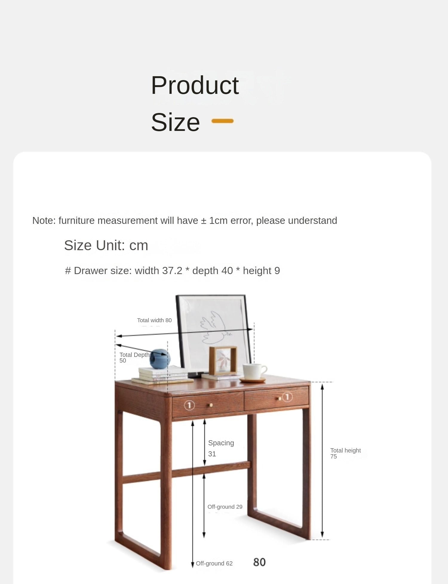 Solid Oak Wood Small Office Desk - Walnut Finish for Home & Workspace - Compact Writing Desk for Study, Dorm, or Apartment