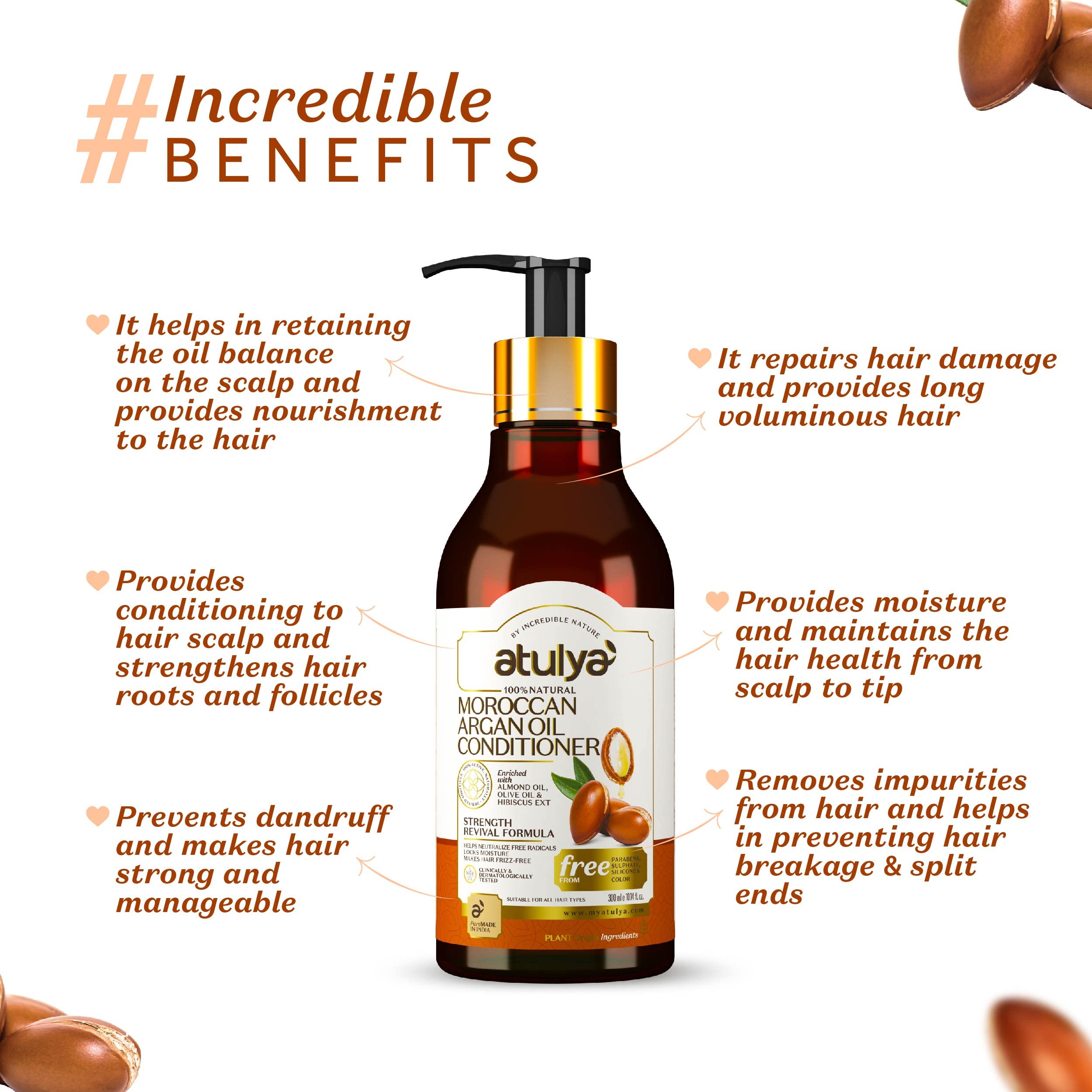 Atulya Moroccan Argan Oil Conditioner for Hair - Natural Hydrating & Repairing Treatment for Dry, Damaged Hair - Perfect for Daily Use & Salon-Quality Results at Home