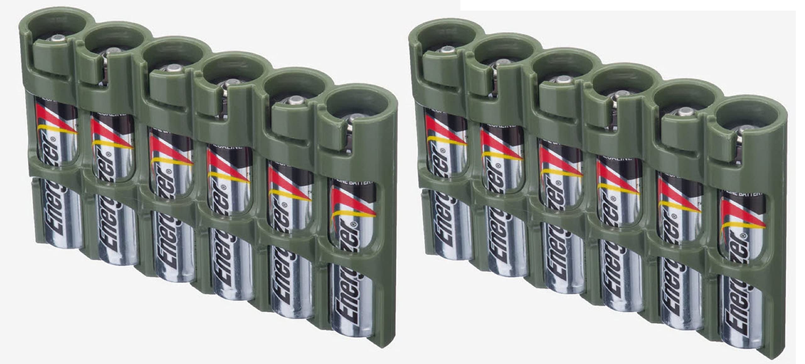 Military Green Slimline AAA Battery Caddy (2 Pack) - Compact Organizer Holds 6 AAA Batteries (Batteries Not Included) - Perfect for Emergency Kits, Camping Gear & Home Electronics Storage