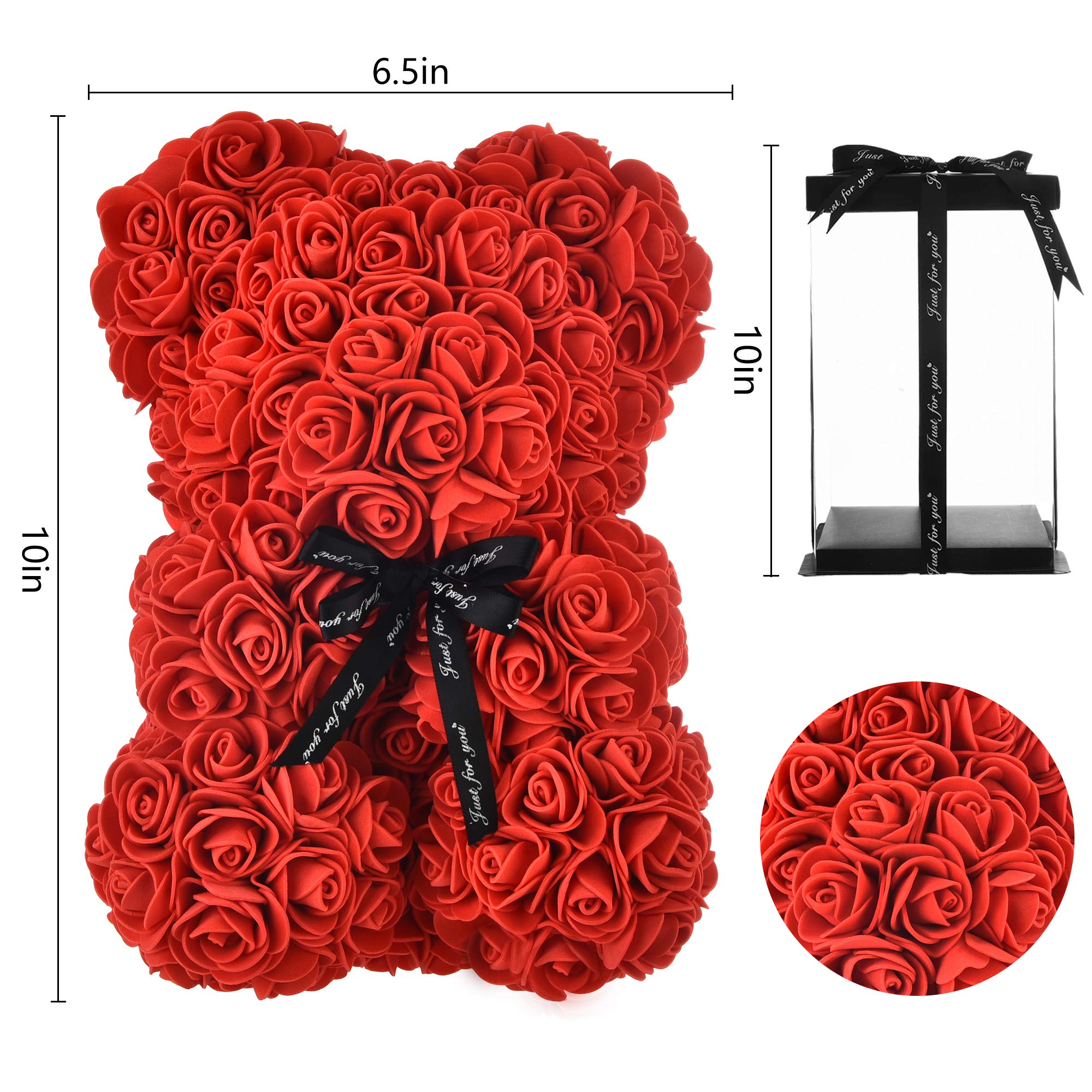Rose Teddy Bear Gift for Mom - Valentine's Day, Mother's Day, Birthday & Anniversary Present for Women (Red, with Gift Box) | Romantic Home Decor & Special Occasion Keepsake