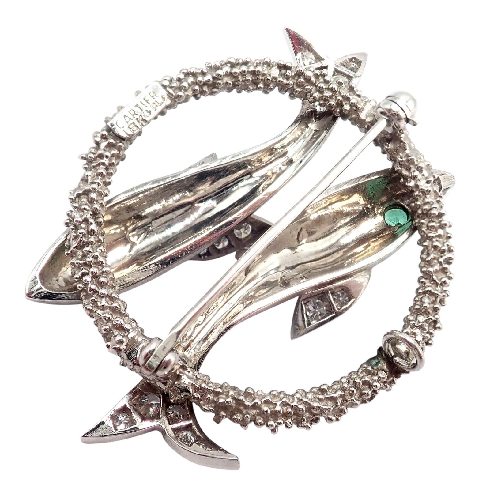 Cartier 18k White Gold & Platinum Diamond Emerald Zodiac Pisces Fish Brooch Pin - Luxury Jewelry Gift for Women, Perfect for Special Occasions & Collectors