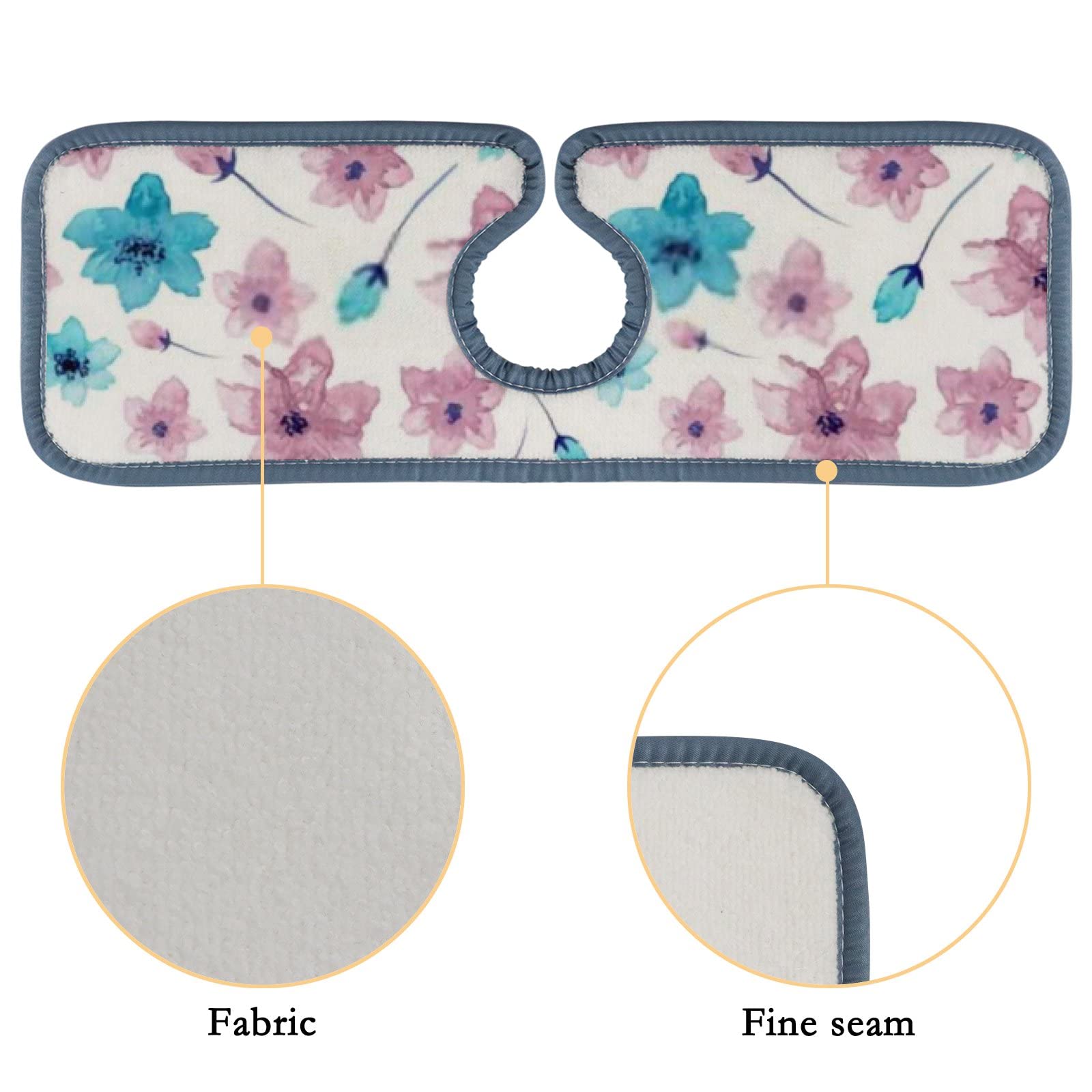 Watercolor Blue and Pink Flowers Sink Faucet Mats - 4 Pack Absorbent Splash Guard Pads for Kitchen, Bathroom, RV Countertops - Protects from Water Stains and Splashes (Ideal for Cooking, Washing Dishes & Handwashing)