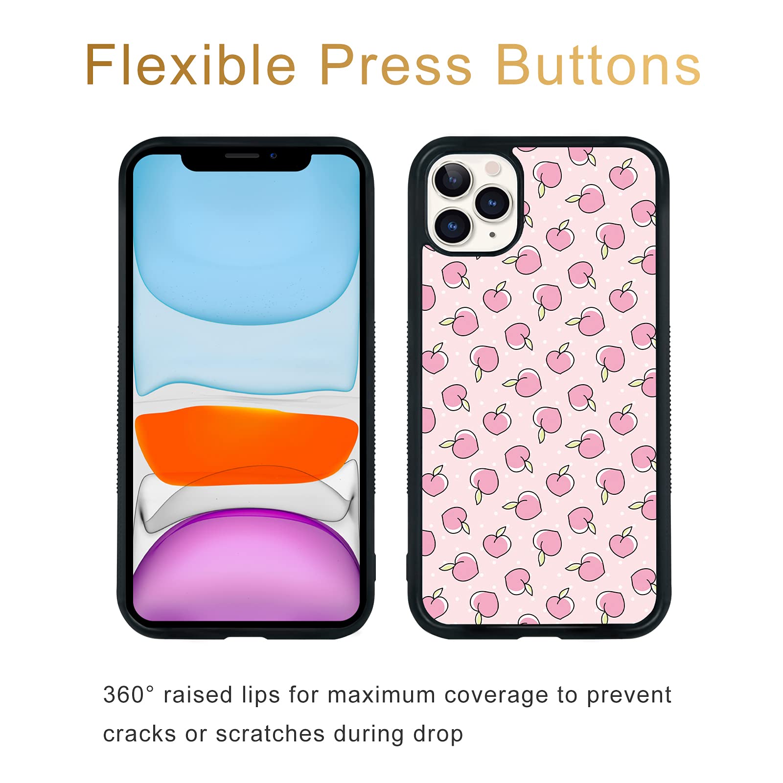 **Pink Peaches iPhone 11 Pro Case - Shockproof Protective TPU & Aluminum Cover for Women & Girls - Cute Tropical Design for Everyday Use & Travel**