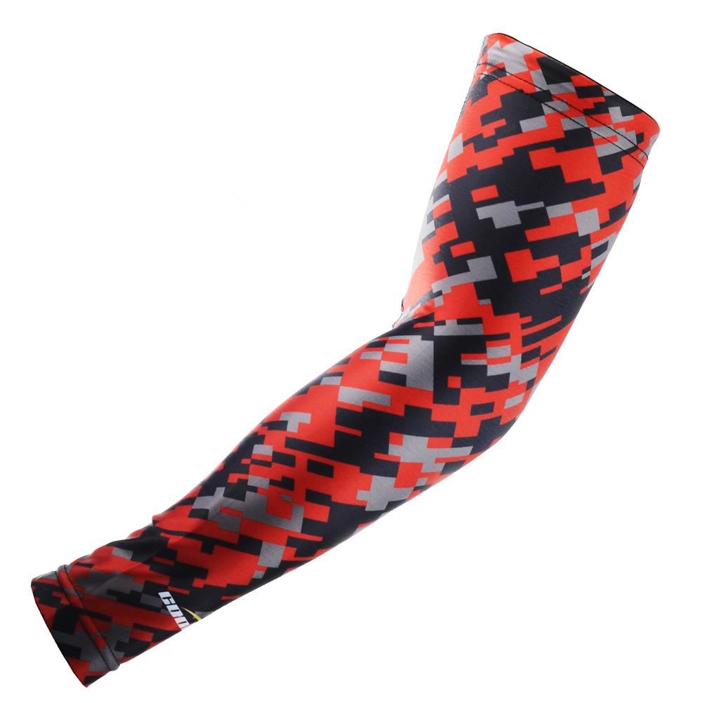 Red & Black Digital Camouflage Compression Arm Sleeves - UV Protection & Moisture Wicking for Sports, Running, Cycling & Outdoor Activities
