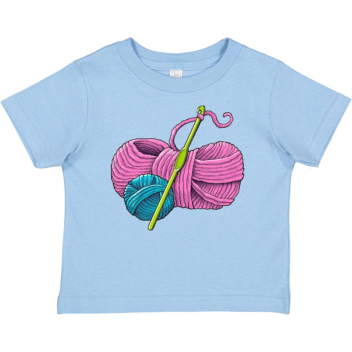 Inktastic Blue and Pink Yarn with Crochet Hook Baby T-Shirt - Soft Cotton Cute Infant Bodysuit for Newborns & Toddlers - Perfect for Baby Showers, Photo Shoots & Everyday Wear