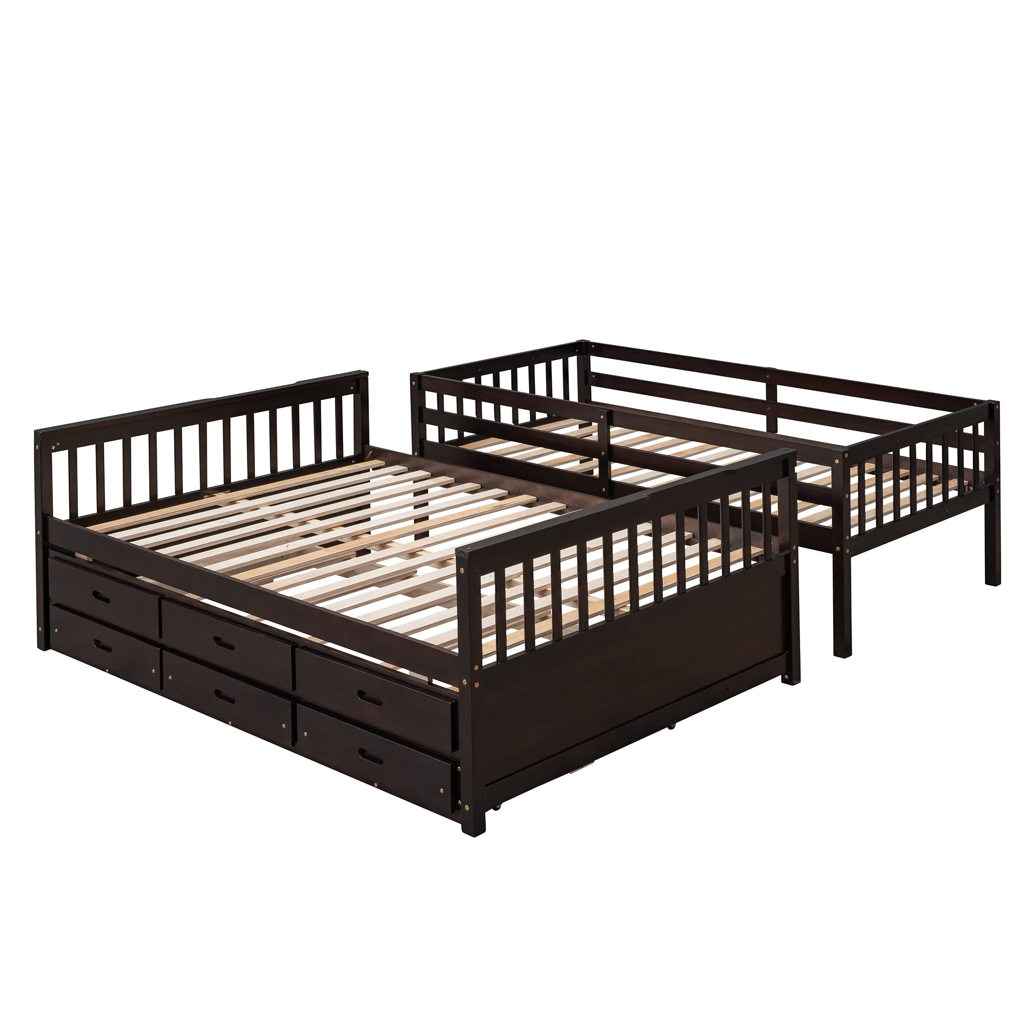 Harper & Bright Twin Over Full Bunk Bed with Trundle & Drawers - Convertible Wood Bed Frame for Kids & Teens - Space-Saving for Small Bedrooms