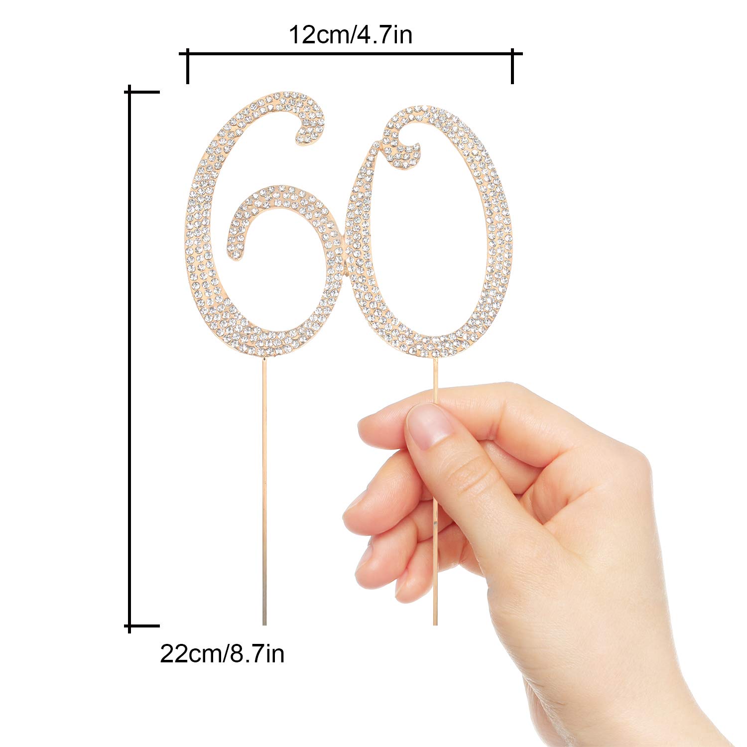 60th Birthday Cake Topper - Bling Crystal Rhinestone Gold Decorations | Elegant Keepsake for Anniversary, Retirement & Milestone Celebrations | Perfect for Cakes, Cupcakes & Dessert Tables