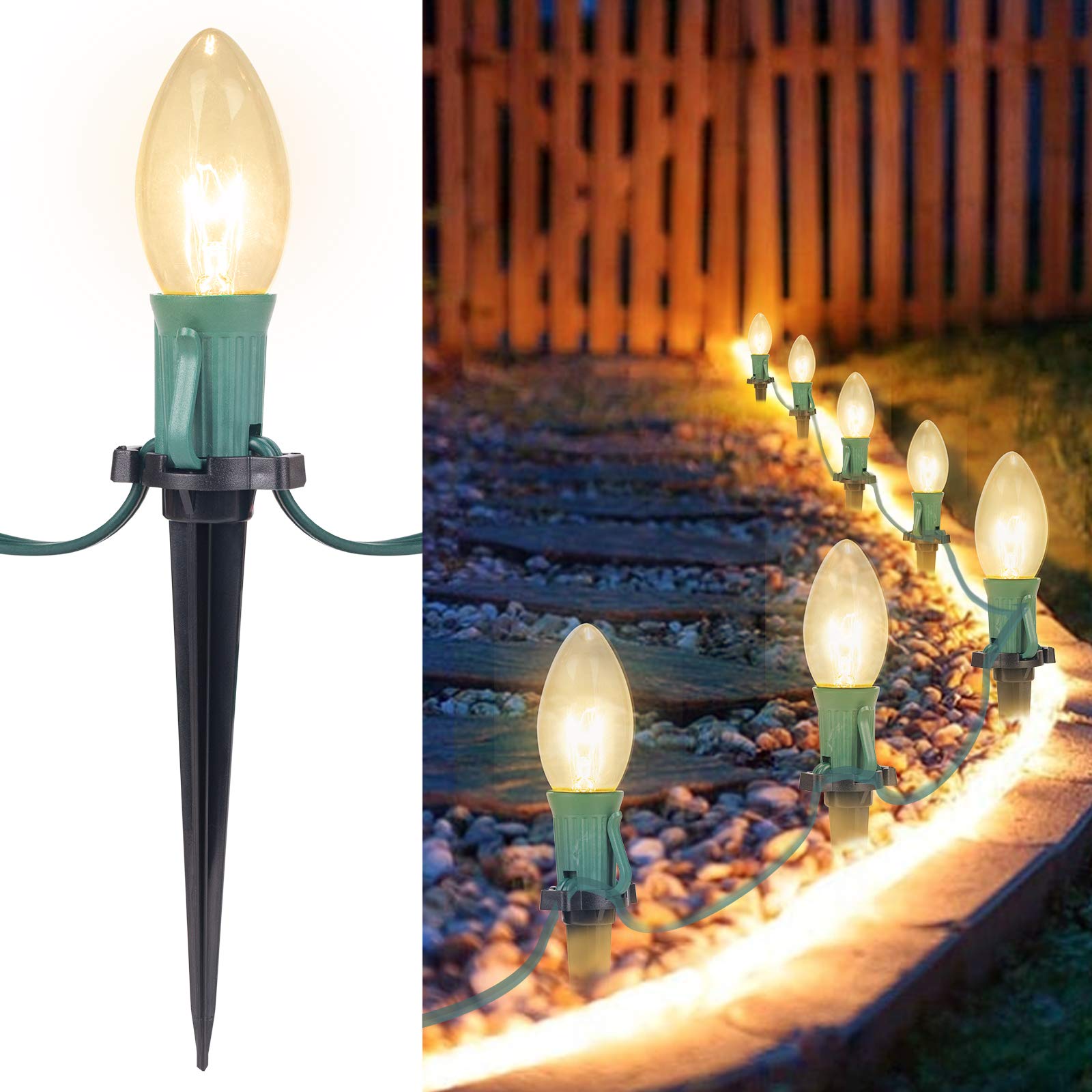 C9 Christmas Lights Outdoor - 25.7 Ft 20 Bulbs Waterproof Pathway Lights for Driveway, Walkway, Sidewalk | Perfect for Holiday Yard Decorations & Outdoor Christmas Displays | Ideal for Home, Garden, and Seasonal Celebrations