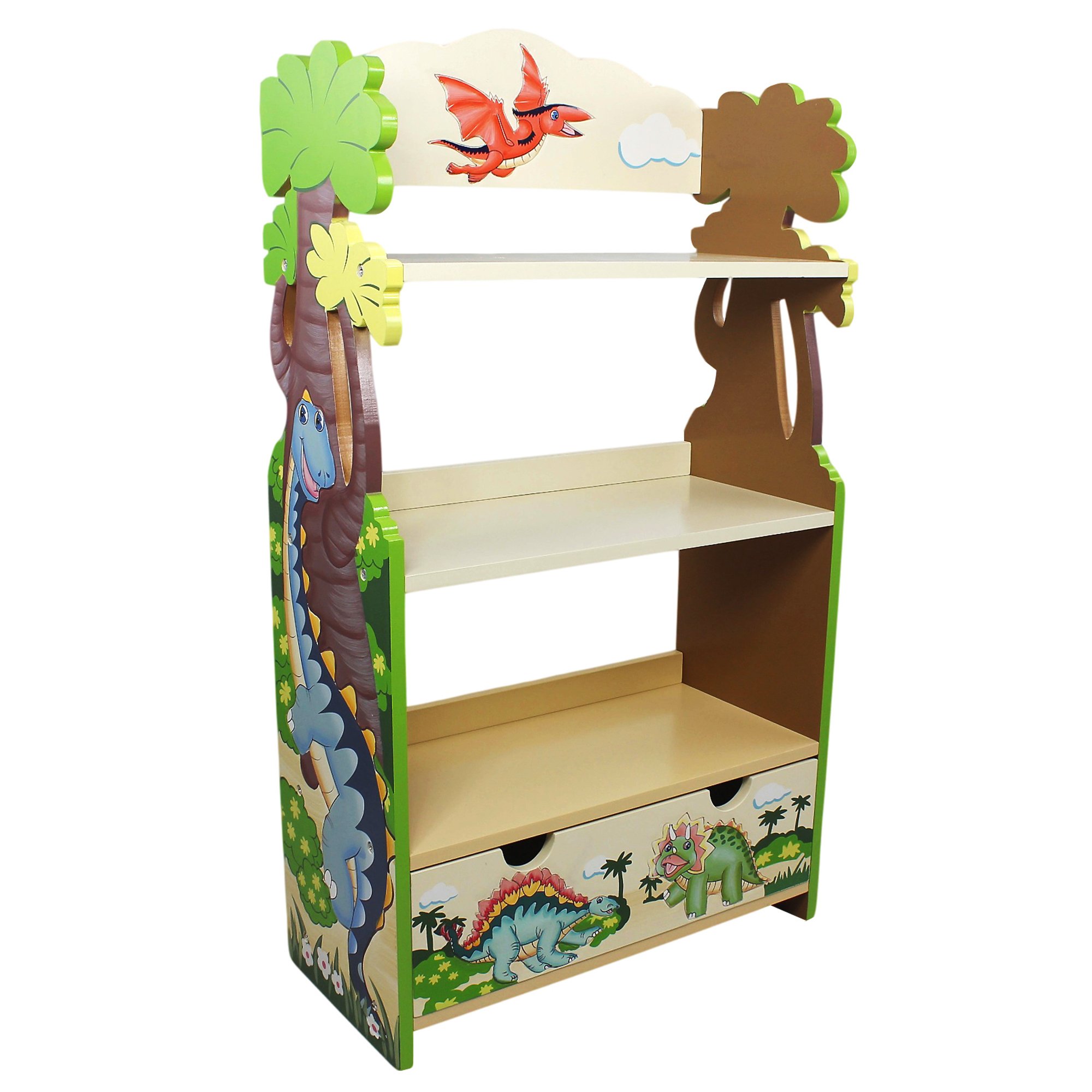 Fantasy Fields - 3-Tier Wooden Baby Bookshelf & Toy Storage with Drawer, Dinosaur Kingdom Themed Kids Bookcase - Inspires Imagination & Organizes Toys, Books & Nursery Decor (38