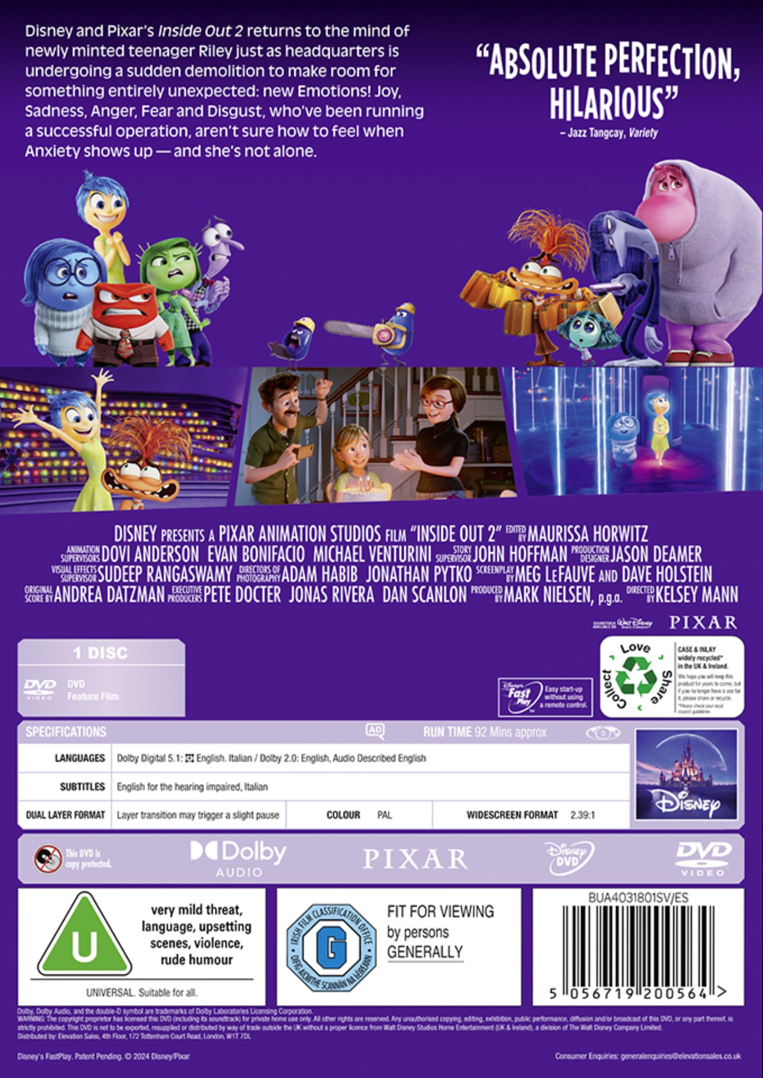 Disney Pixar Inside Out 2 DVD | Official Movie | Family Entertainment | Perfect for Movie Nights & Kids Birthday Parties