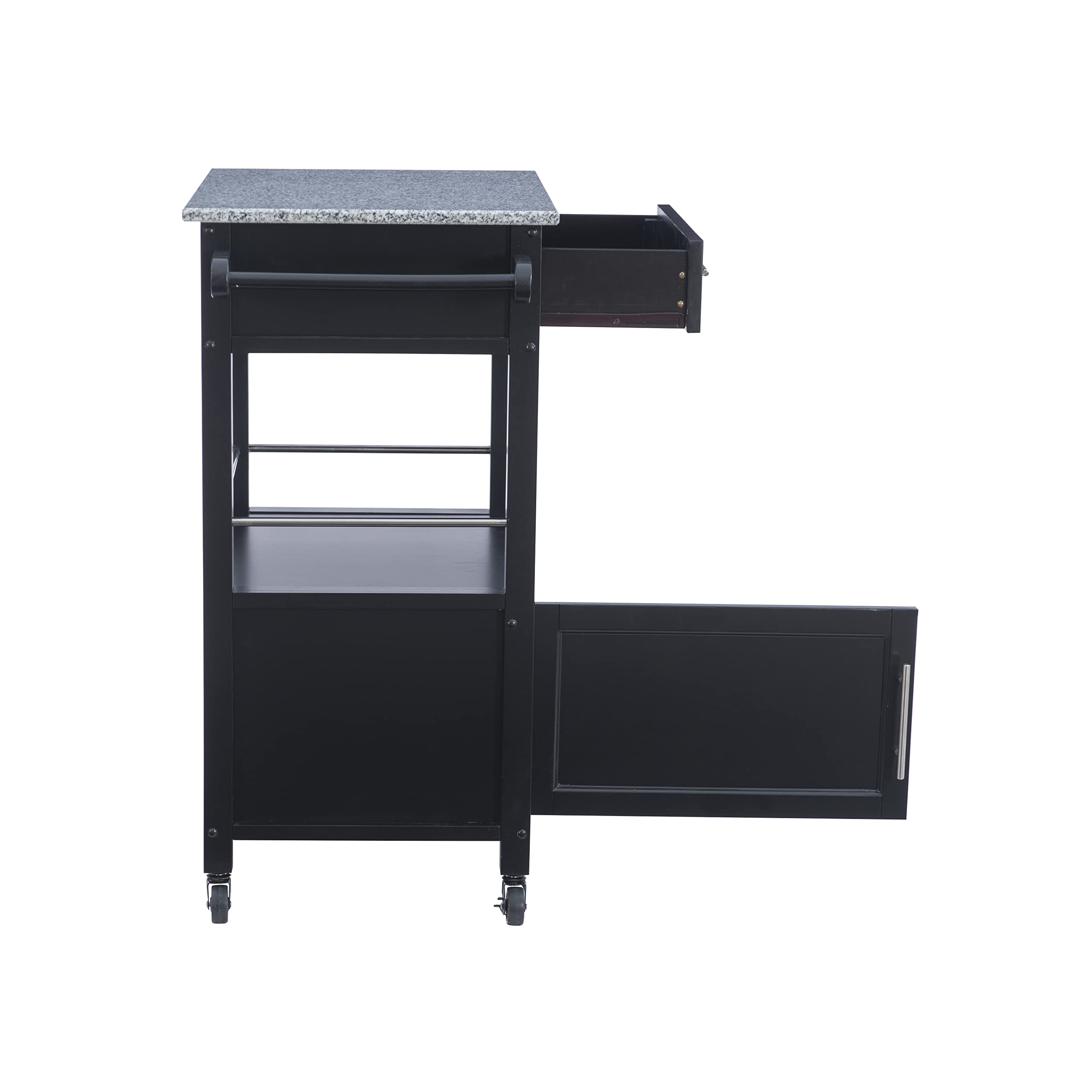 Linon Cayden Black Kitchen Cart - Rolling Island with Storage Shelves & Towel Rack for Small Spaces | Perfect for Kitchen Organization, Dining Room Serving, or as a Mobile Bar Cart