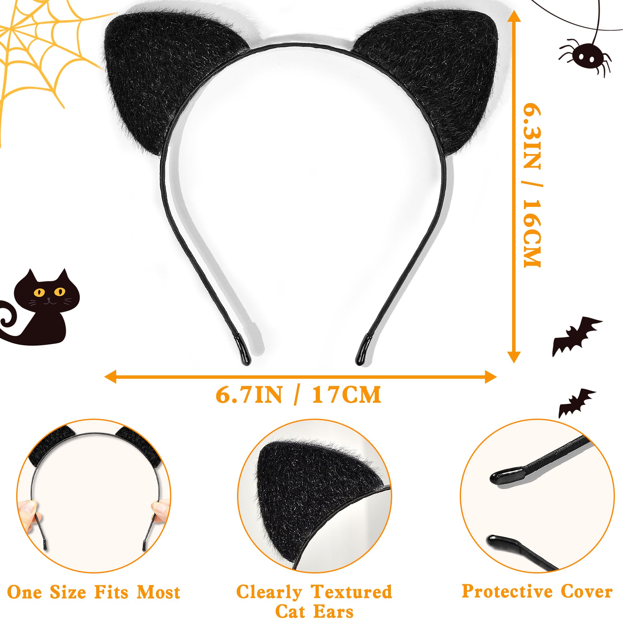 Black Cat Ears Headband for Women & Girls - Halloween Cosplay Accessories, Fancy Dress Up Costume for Parties & Anime Conventions