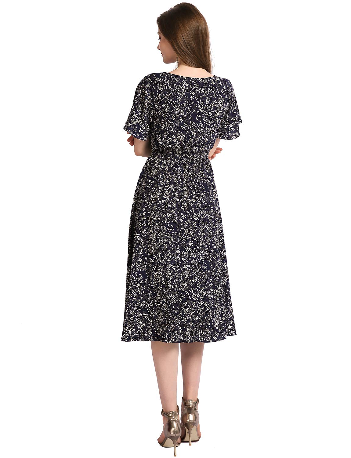 Chiffon Floral Summer Dresses for Women - Elastic Waist Beach Sundress | Casual Outdoor Wear, Vacation, Party & Wedding Guest Outfit