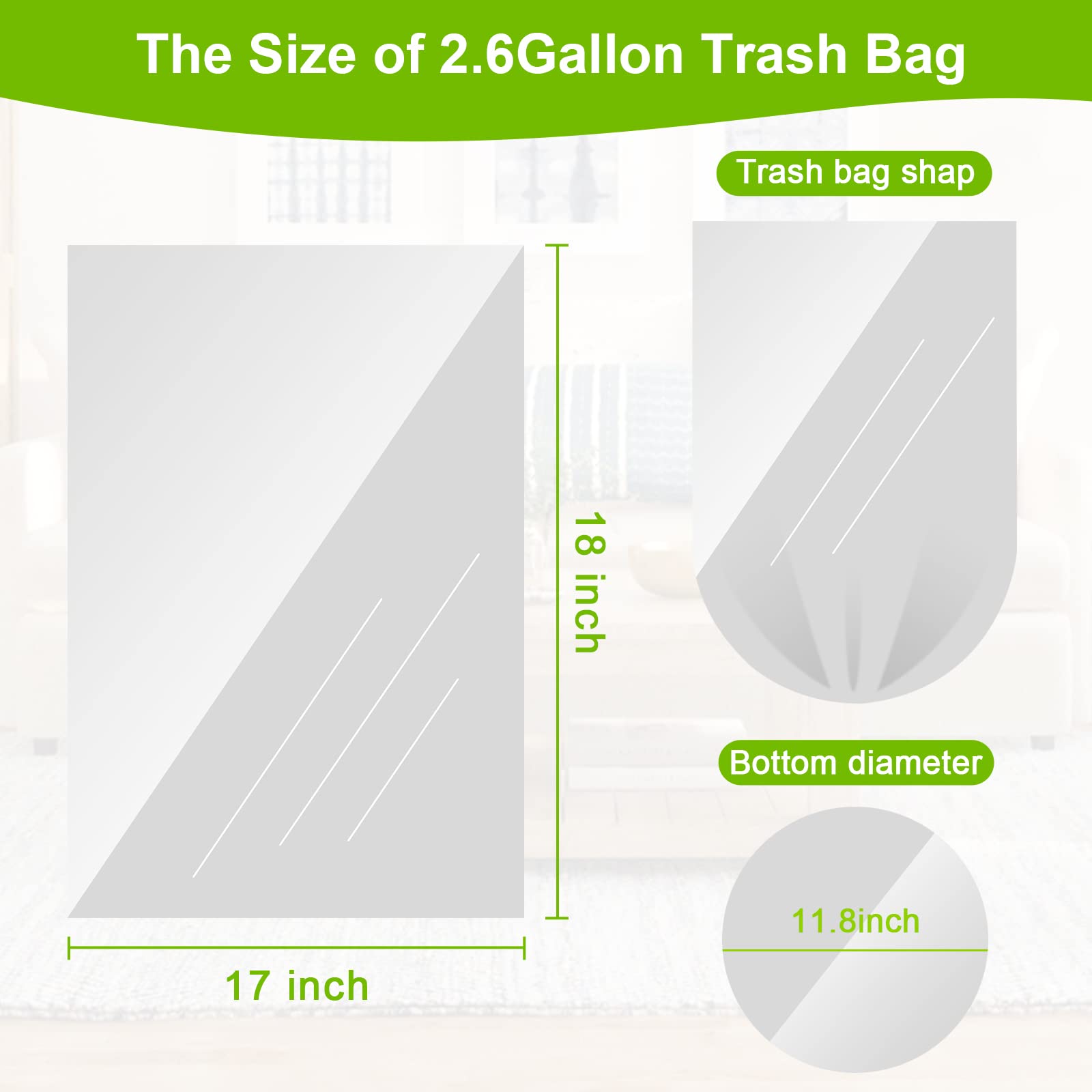 100 Clear 2.6 Gallon Small Trash Bags - Strong & Odor Control Garbage Bags for Home, Office, Kitchen, Bathroom & Bedroom - Perfect for Small Trash Cans, Wastebaskets & Mini Bins