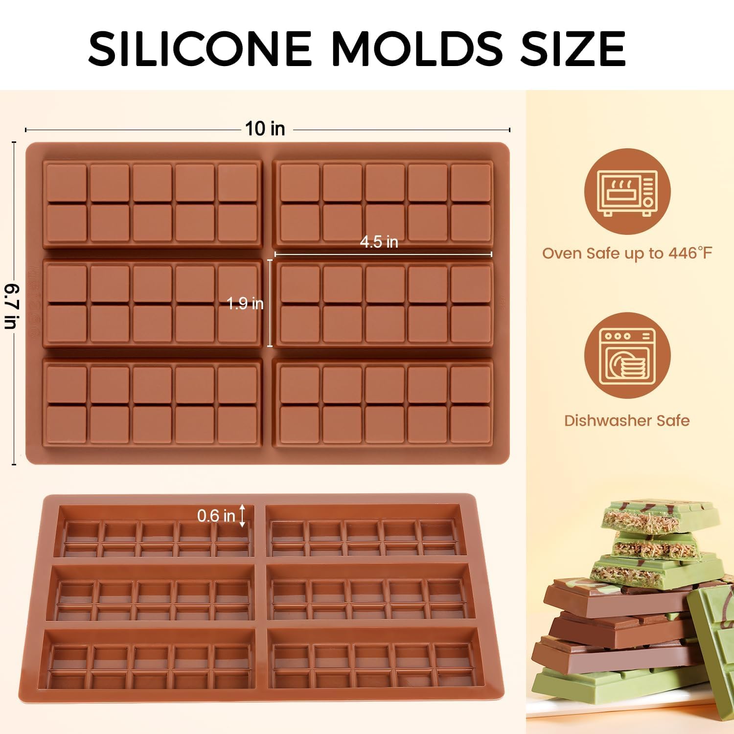 Premium Non-Stick Silicone Chocolate Bar Molds - Set of 2, Food Grade Deep Chocolate Bar Molds for Milk Chocolate, Pistachio & Dubai-Style Chocolate Bars - Perfect for Home Baking, Candy Making & DIY Chocolate Gifts
