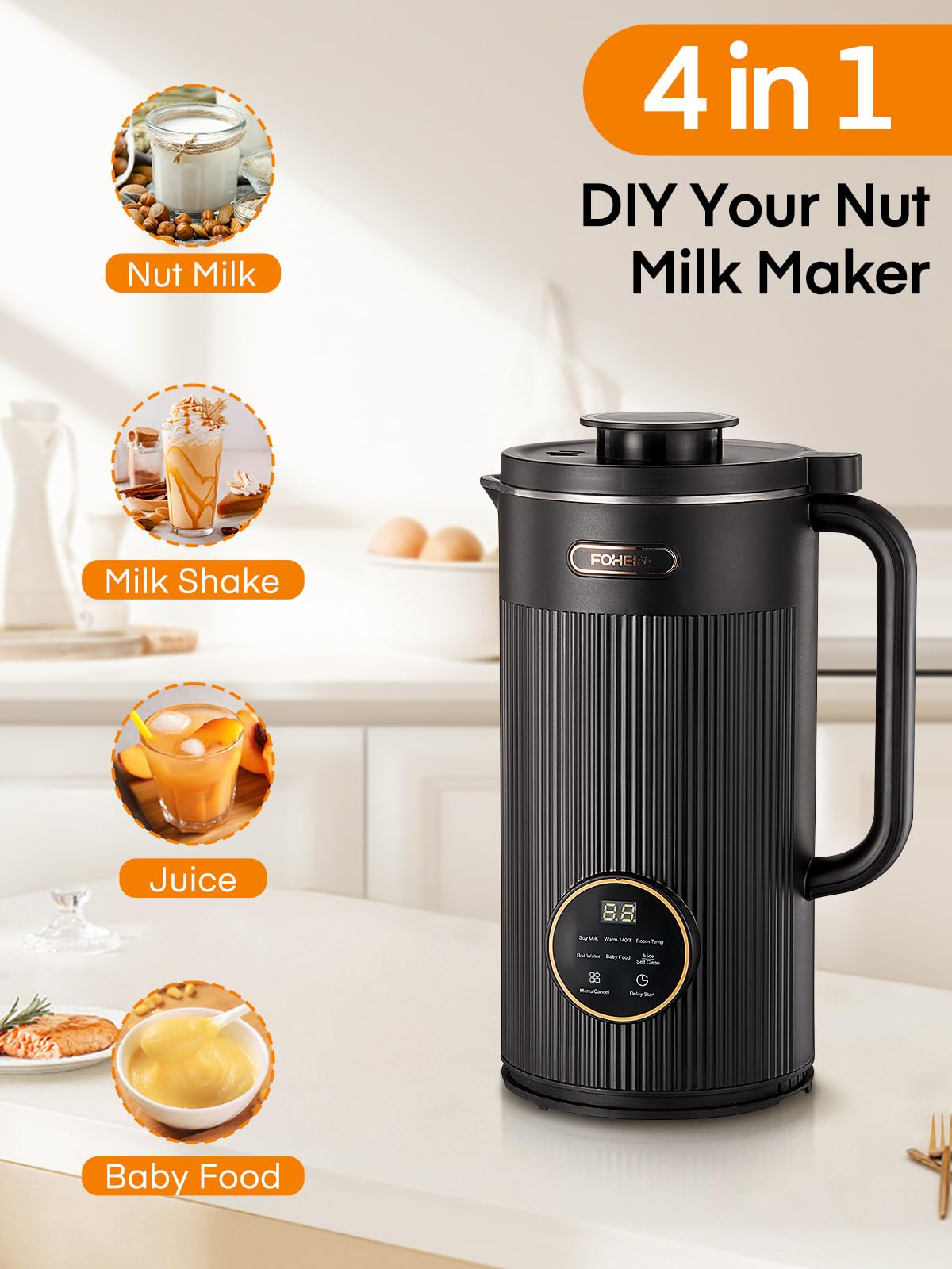 35OZ Nut Milk Maker Machine 800W - Automatic Plant-Based Milk Maker for Almond, Oat, Soy Milk, Juice & Baby Food - 12H Timer, Auto-Clean, Keep Warm & Boil Functions - Perfect for Healthy Homemade Drinks & Smoothies