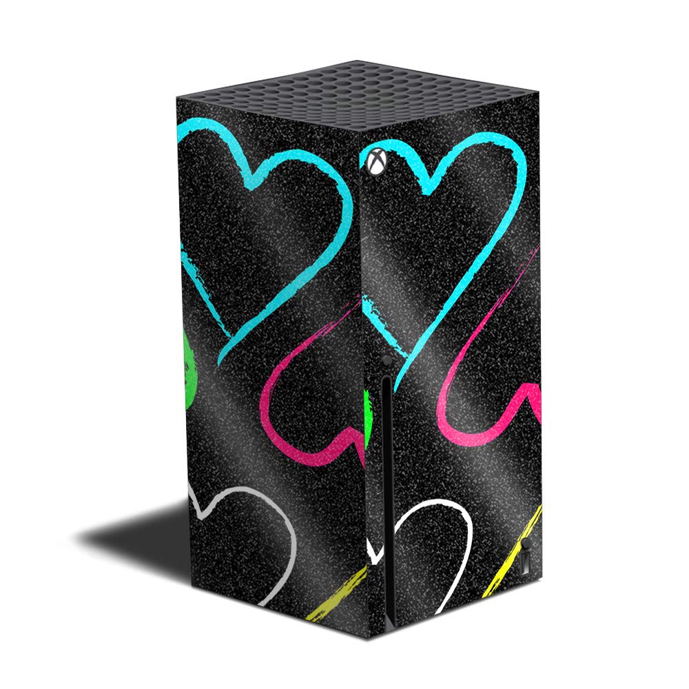 MightySkins Glossy Glitter Protective Skin Cover for Xbox Series X - Hearts Design | Durable High-Gloss Finish | Easy to Apply & Remove | Made in USA | Perfect for Gaming Setups & Personalized Console Customization