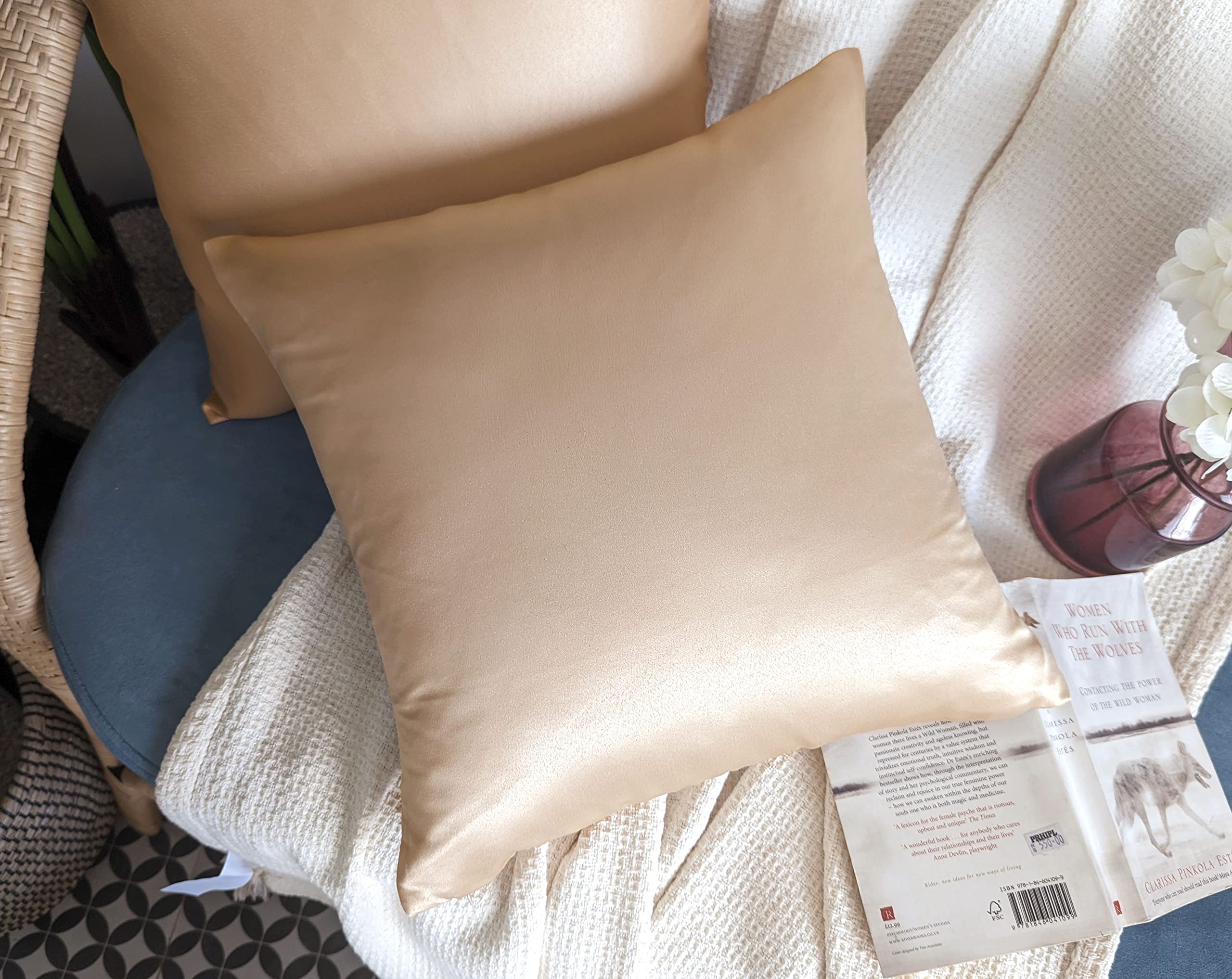 Premium Satin Throw Pillow Covers Set of 2 - 18x18 Inch Luxury Decorative Pillow Cases with Hidden Zipper & Lining - Soft Faux Silk Couch Bed Sofa Car Pillow Covers in Nude - Perfect for Living Room, Bedroom & Home Decor