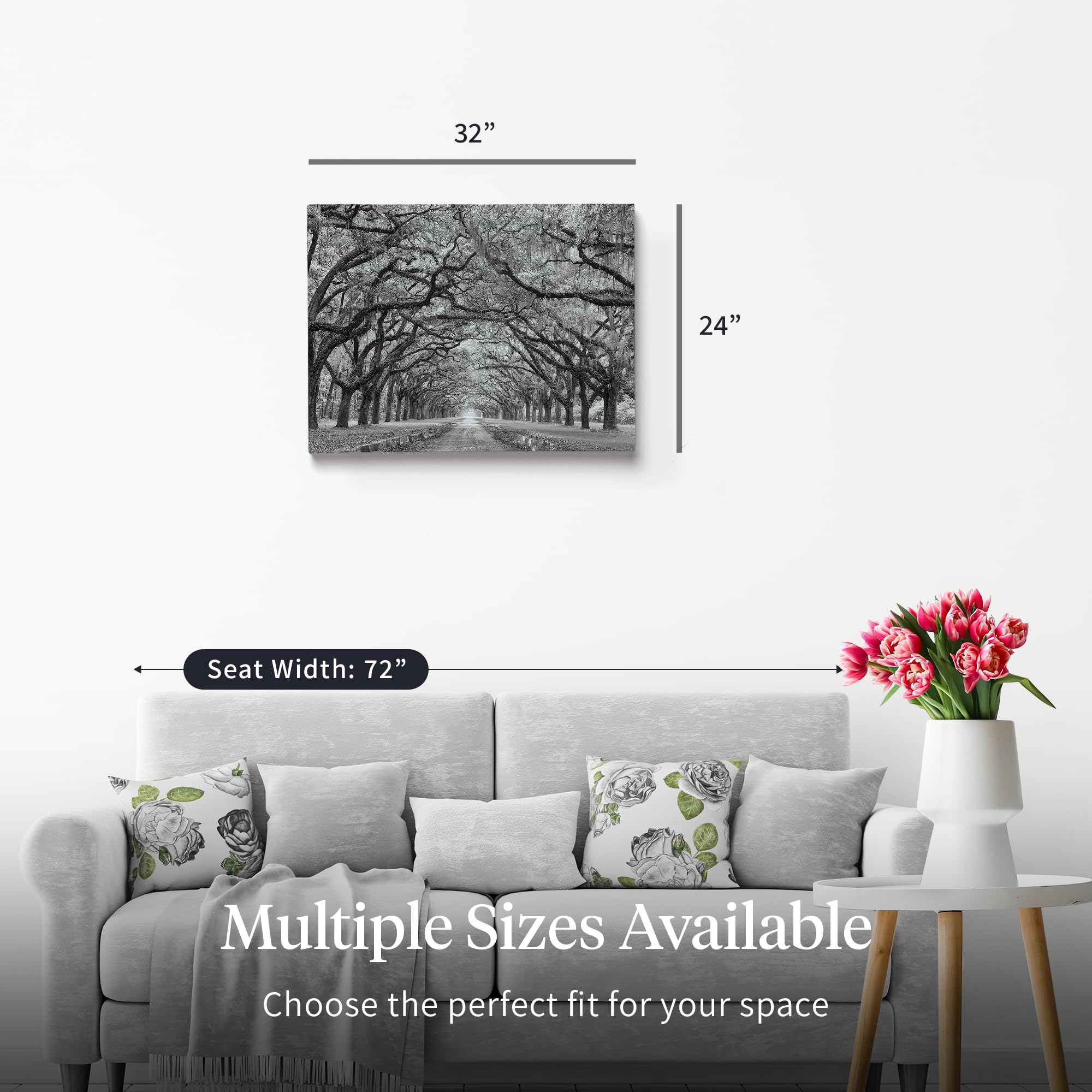 Large Fine Art Canvas Wall Decor - 32x24 Inches Black & White Landscape Painting by Moises Levy for Bedroom & Living Room | Modern Home Decor, Office Art, Gift Idea