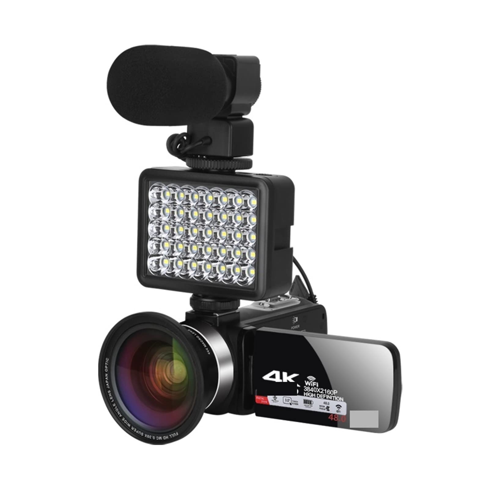 BODORME 4K Camcorder with Fill Light & 16X Zoom - Perfect for Vlogging & Streaming (64G SD Card Included)