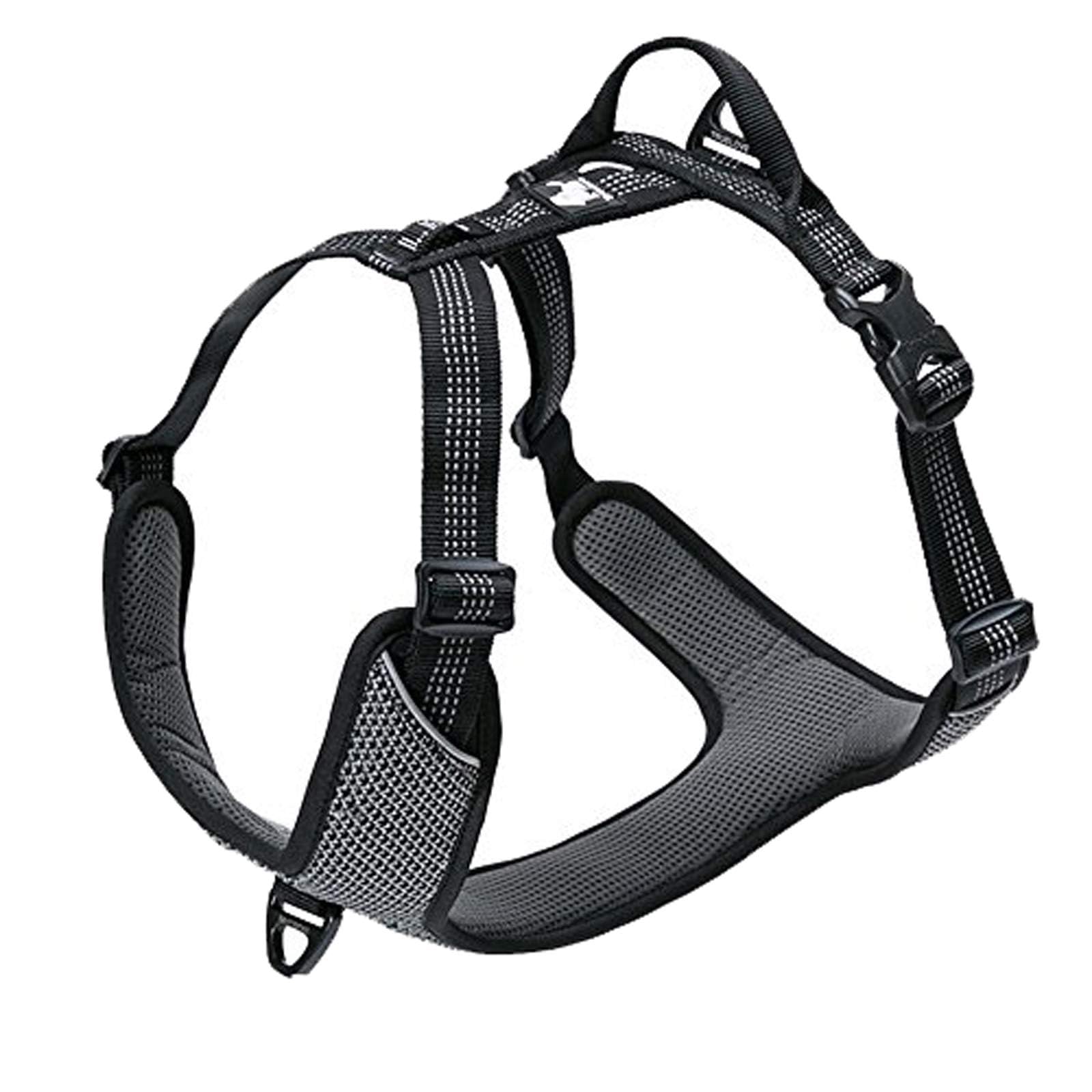 TRUE LOVE Reflective Dog Harness for Outdoor Adventures - Adjustable Pet Vest with 2 Leash Attachments, Matching Leash & Collar Set (TLH6071, Black) - Perfect for Hiking, Running and Nighttime Walks