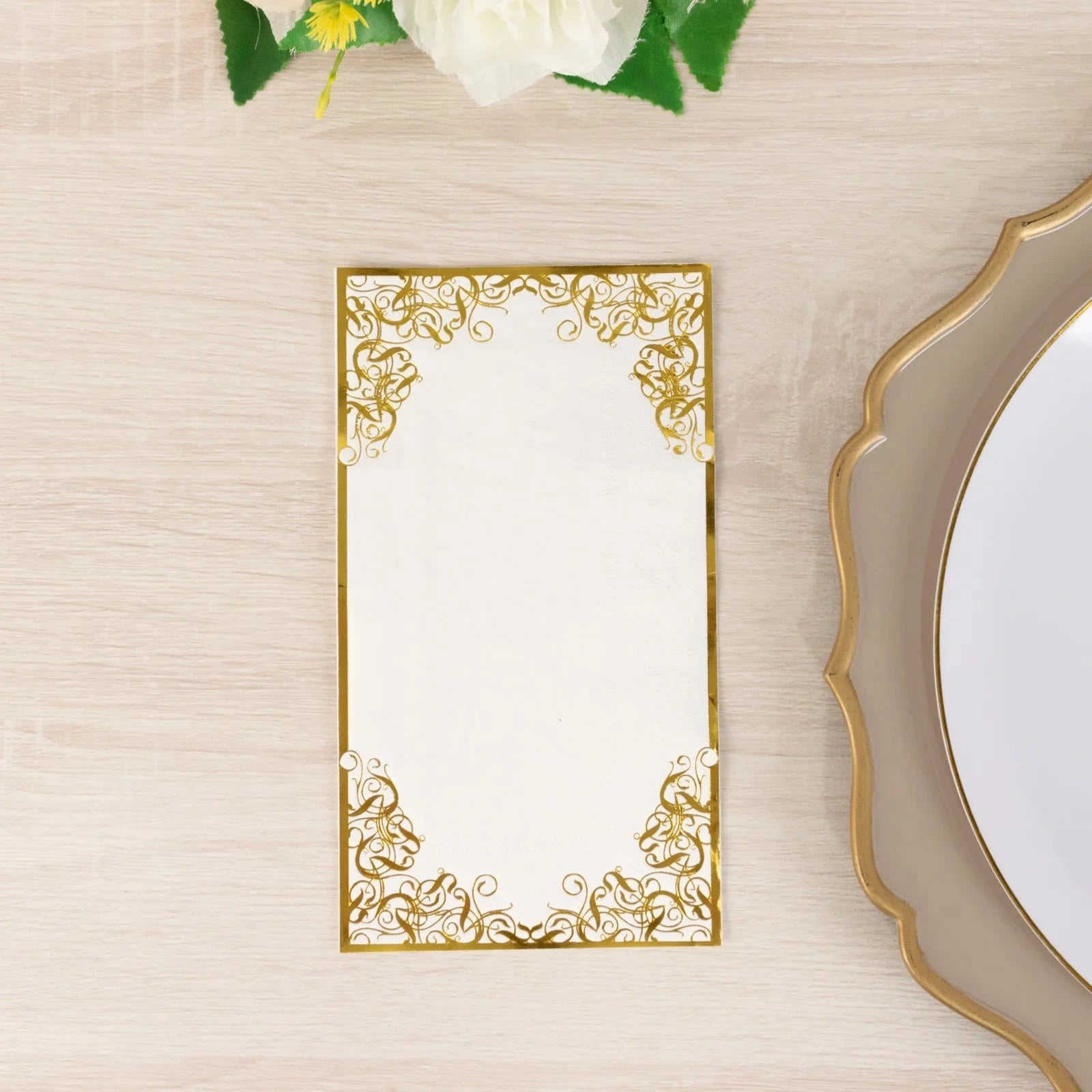 50-Pack Premium Soft White Dinner Napkins with Elegant Gold Foil Lace Design - Perfect for Weddings, Parties & Fine Dining