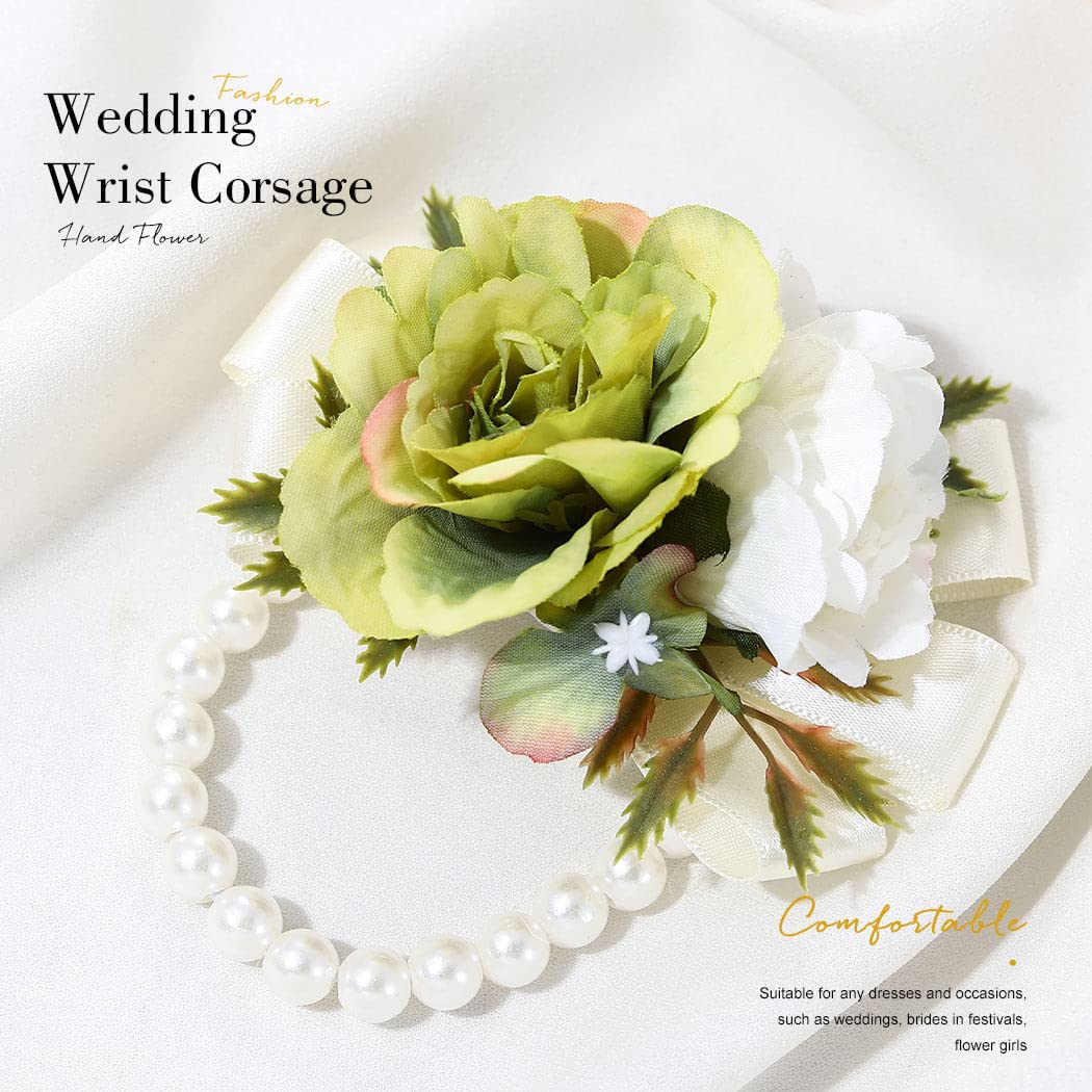 CASDRE Elegant Pearl Bridal Wrist Corsage - Hand Flower Wedding Accessory for Women & Girls (Green) | Perfect for Bridesmaids, Flower Girls & Wedding Ceremonies
