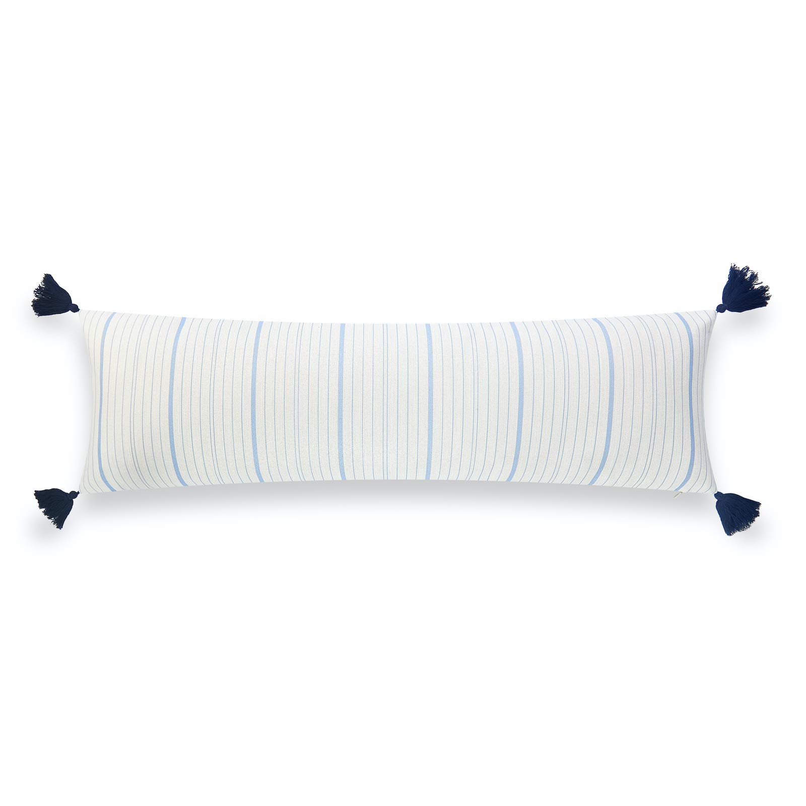 Hofdeco Coastal Indoor Outdoor Lumbar Pillow Cover - Sky Blue Missi Stripe Navy Tassel - 12