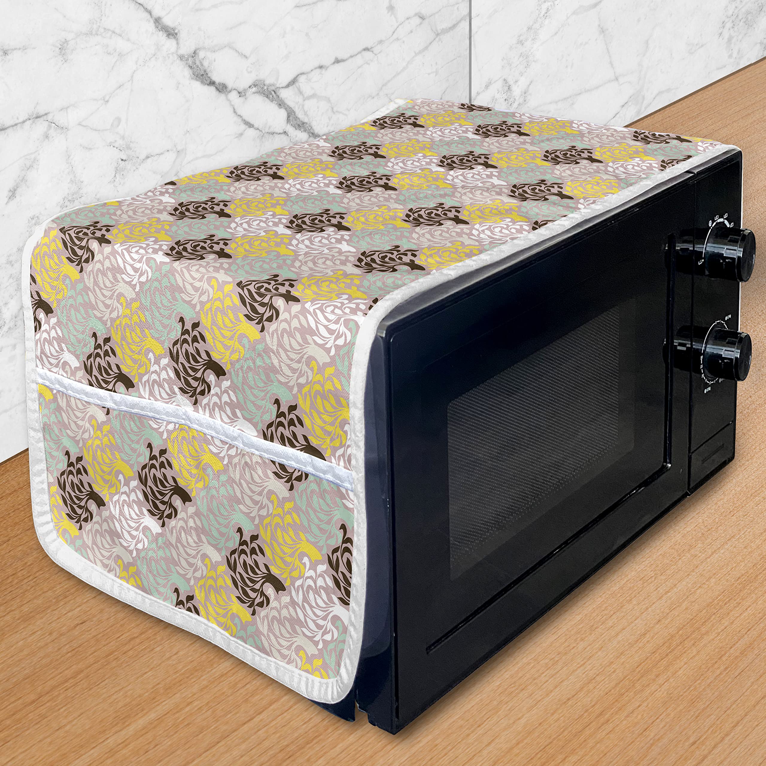 Ambesonne Abstract Microwave Cover - Waterproof Kitchen Organizer with Pockets, Pastel Tree Art Design, 36x12 Inches, Pale Salmon Multicolor - Perfect for Protecting Appliances & Storing Kitchen Utensils