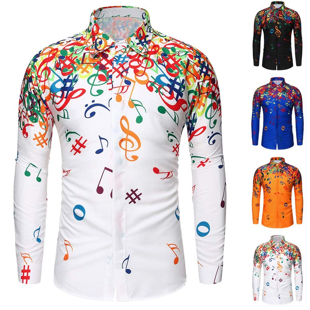 Men's Casual Button Down Shirt - Graphic Long Sleeve T-Shirt | Plus Size Regular Fit Dress Shirt with Funny Print | Beach, Party & Office Wear | White