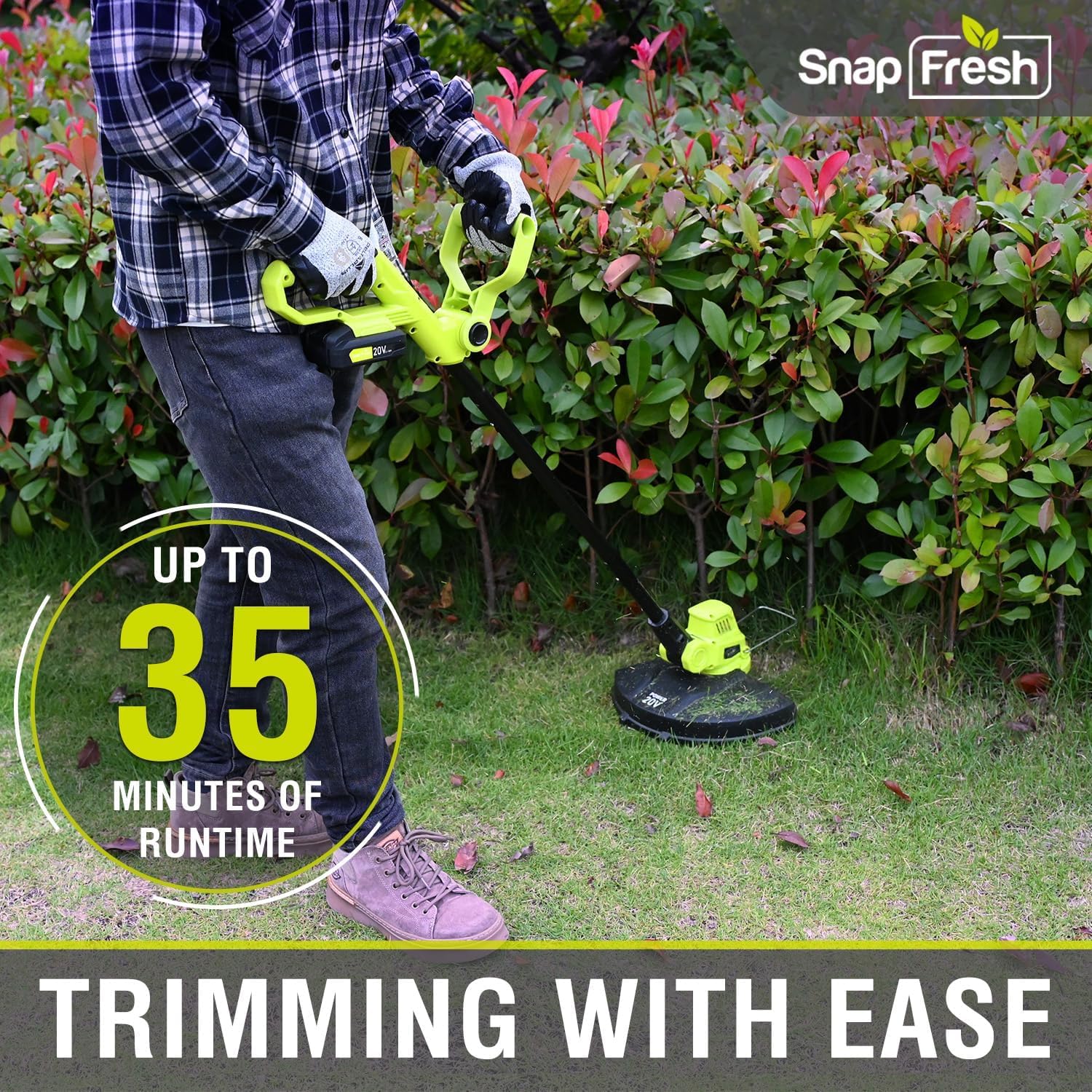 **SnapFresh 20V Cordless String Trimmer - Electric Lawn Trimmer with 2.0Ah Battery & Fast Charger, Lightweight Adjustable Angle Trimmer for Garden, Yard, and Lawn Edging - Perfect for Home Landscaping and DIY Lawn Care**