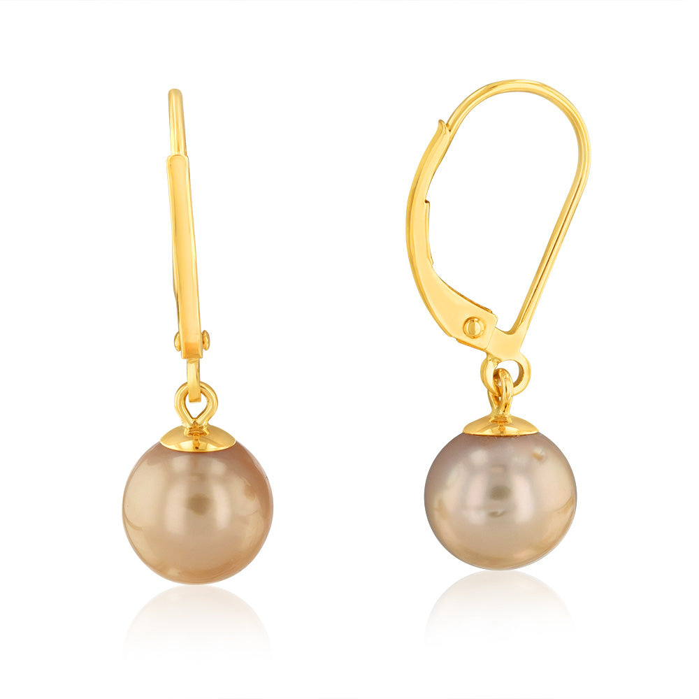 9ct Yellow Gold 8-9mm Golden South Sea Pearl Drop Earrings for Women | Luxury Pearl Jewelry Gift for Wedding, Anniversary & Special Occasions