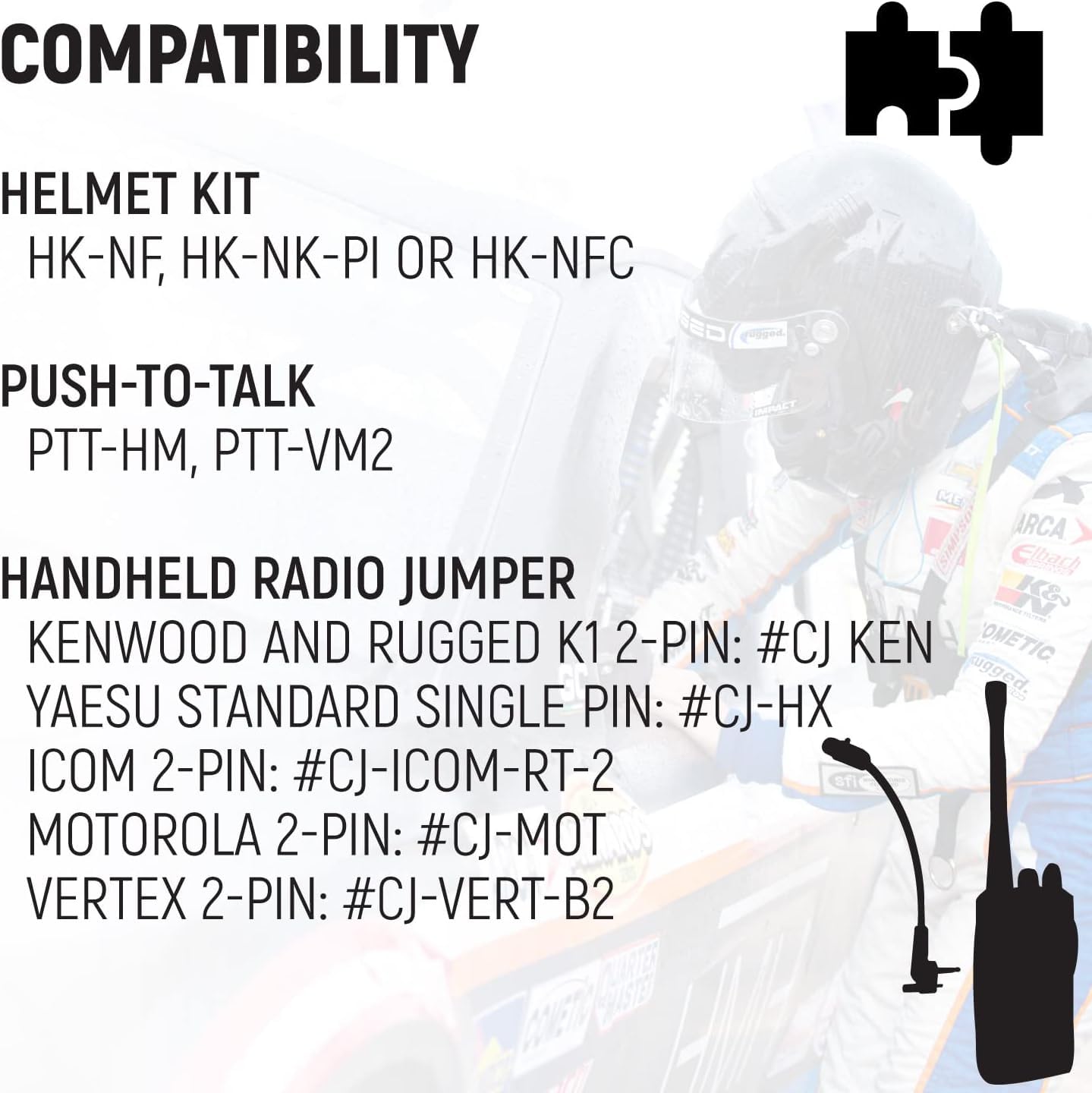 Rugged Radios NASCAR Wired Car Harness - Helmet Kit & Two-Way Handheld Radio Connector for Racing Communication | Perfect for Track Days, Off-Road Racing & Motorsport Events
