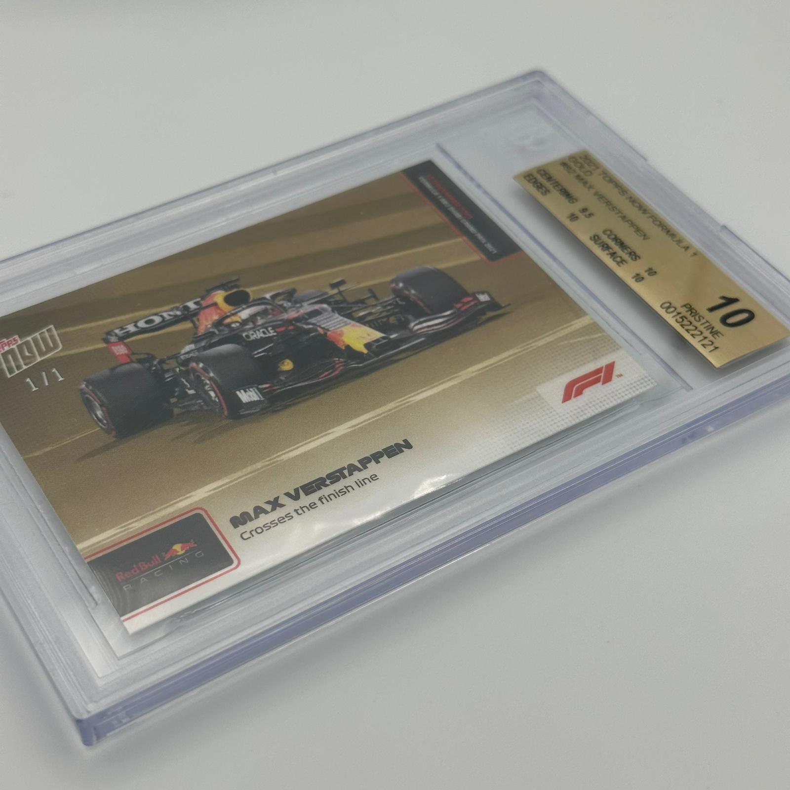 Beckett 10 1/1 Max Verstappen Crosses The Finish Line #82 Gold - Limited Edition Racing Collectible for F1 Fans & Sports Memorabilia Enthusiasts - Perfect for Display, Gifts, and Investment