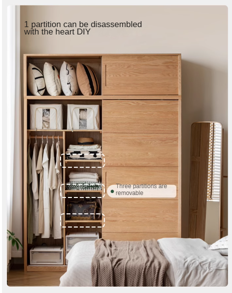 Solid Oak Wood Sliding Door Wardrobe Closet - Modern & Durable Storage for Bedroom, Living Room, or Walk-In Closet Organization