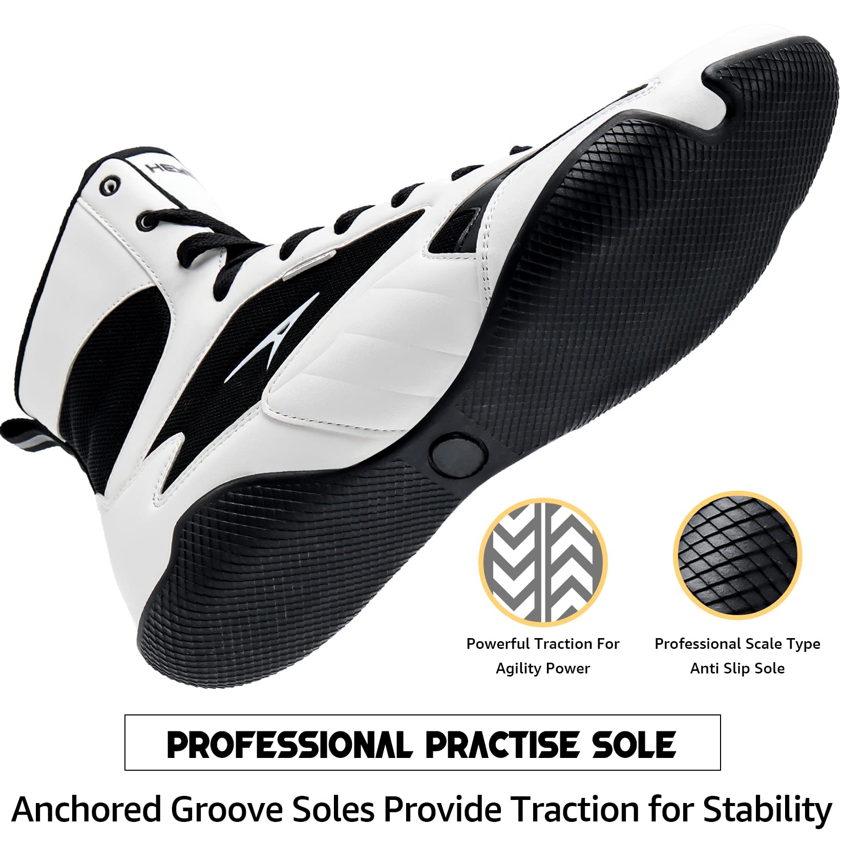 ASHION Men's Wrestling Shoes - High Top Boxing & Fitness Sneakers with Zero Drop Sole for MMA, Training & Gym Workouts
