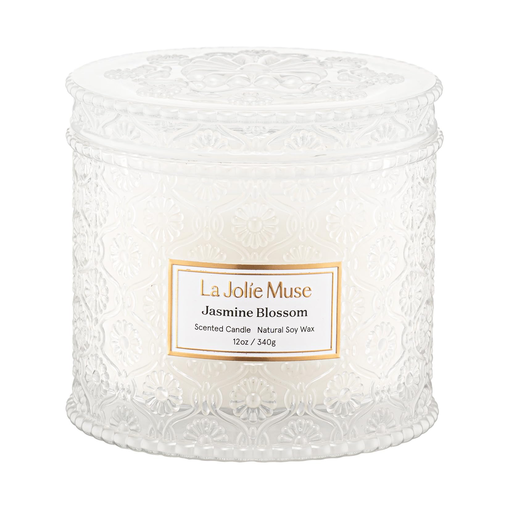 LA JOLIE MUSE Jasmine Scented Candle - 12oz Luxury 2-Wick Soy Candle for Home, 60 Hours Long Burning, White Decorative Candle - Perfect for Mother's Day Gifts, Relaxation & Aromatherapy