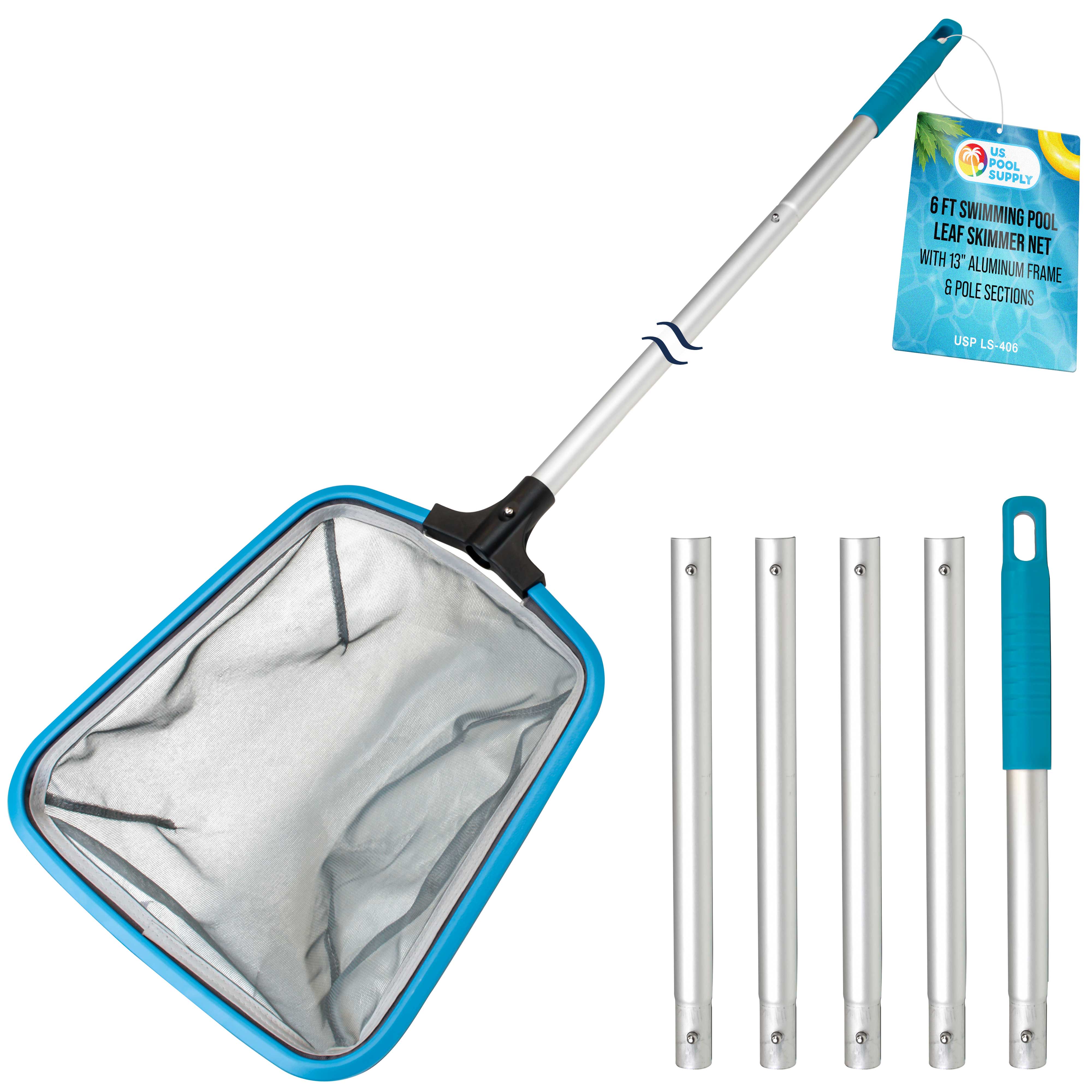 Heavy Duty 6FT Pool Leaf Skimmer Net with 13 Aluminum Frame & Pole - Ultra Fine Mesh Basket for Swimming Pools, Spas & Hot Tubs - Perfect for Removing Leaves, Bugs & Debris from Water Surface
