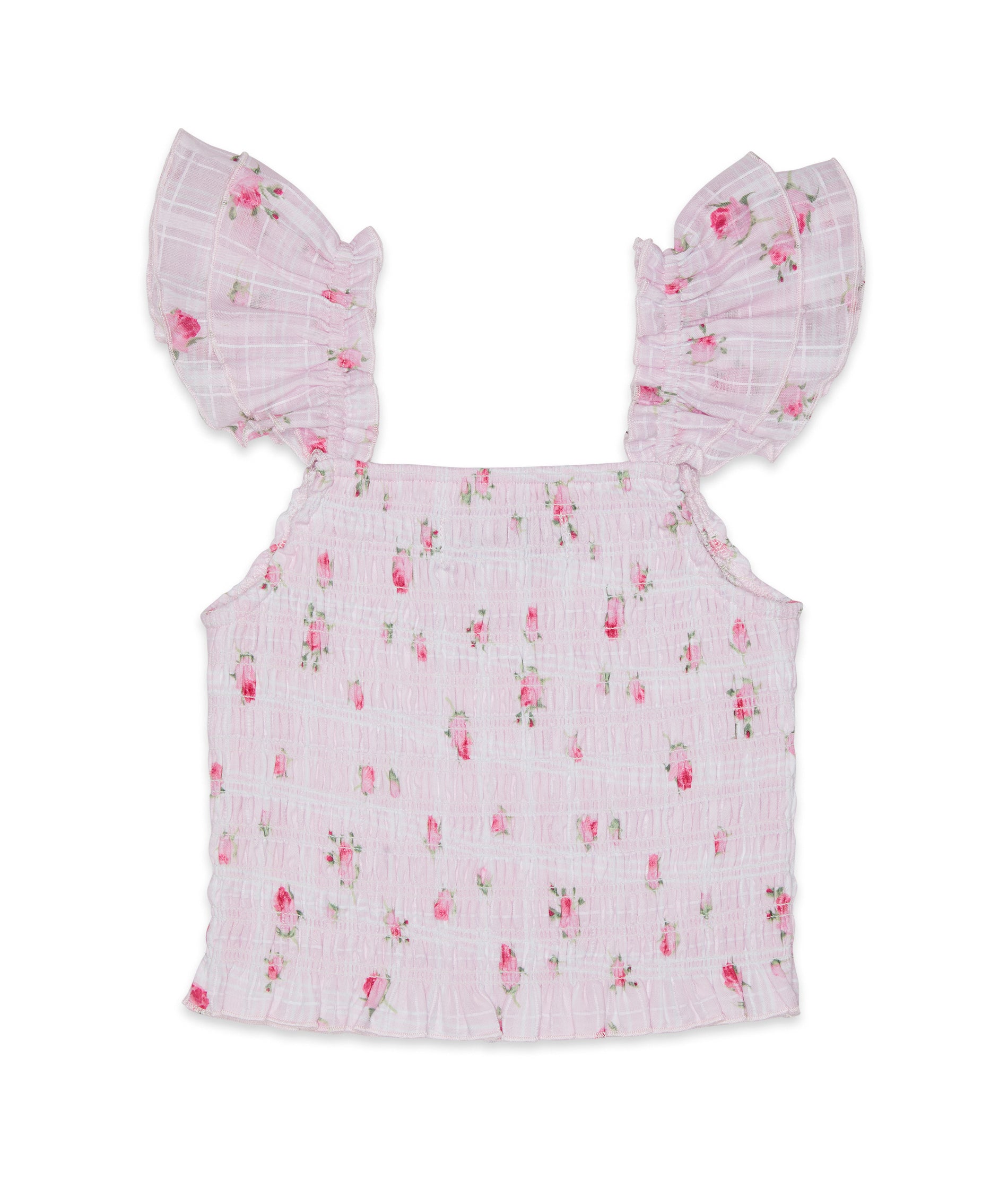 Katie J NYC Girls Pink Rosebud Plaid Joanna Top - Stylish Floral Print Blouse for School, Parties & Everyday Wear