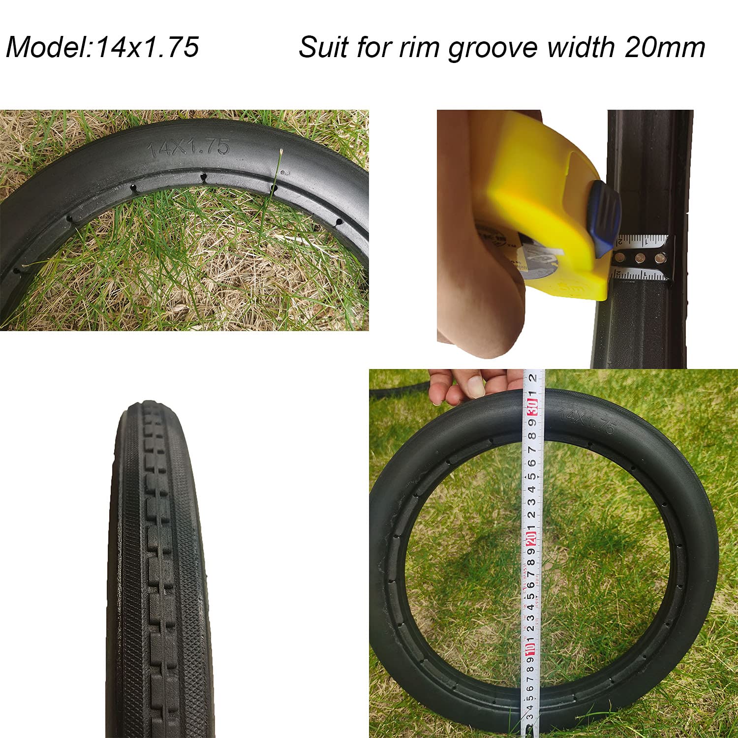 14 Inch Solid Bike Tires - Airless, Anti-Slip 14x1.75 Bicycle Tires for Road Bikes, BMX, Folding Bikes & Kids Bikes - Perfect for Commuting, Off-Road & Urban Cycling