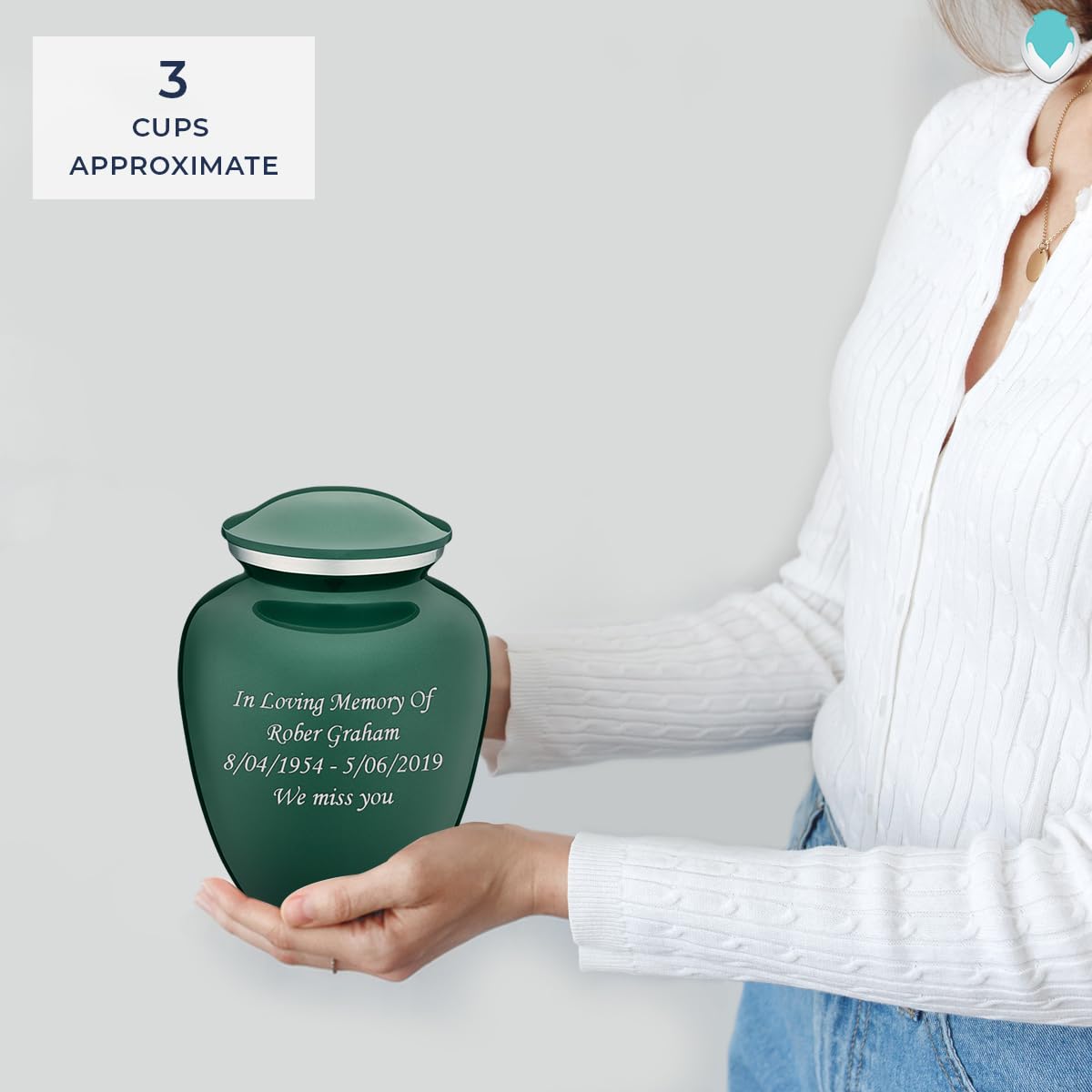 Personalized Cremation Urns for Human Ashes - Small Green Funeral Urn for Women & Men - Holds 44 lbs - Perfect for Memorial Services, Home Display & Eco-Friendly Burials
