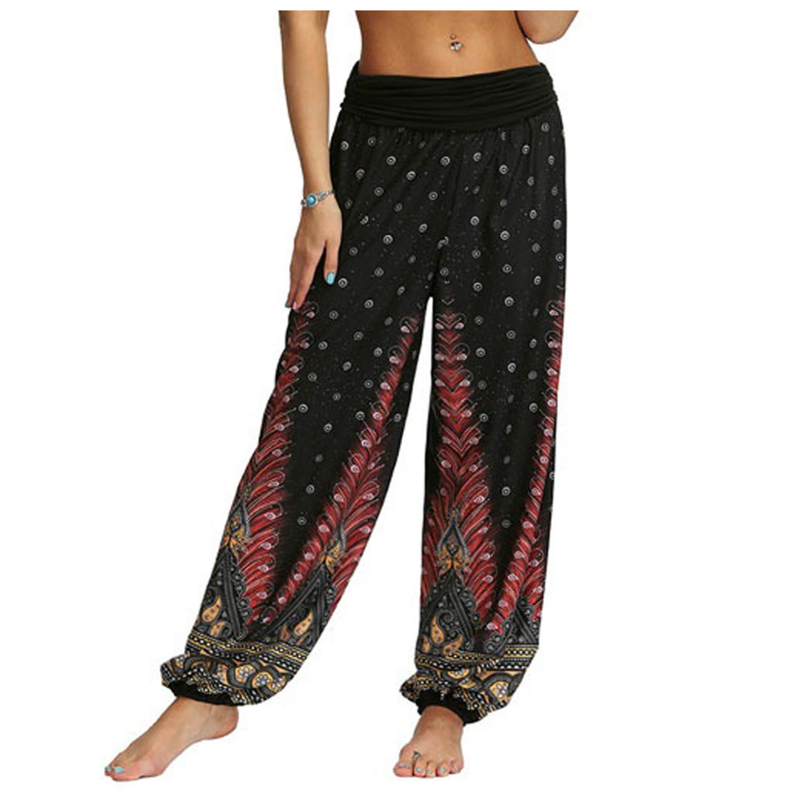 MALLOOM Retro Printed Loose Crotch Pants for Men & Women - Comfortable Yoga Pants, Jumpsuit Style with Think Leggings Design - Perfect for Yoga, Lounge Wear, and Casual Outfits